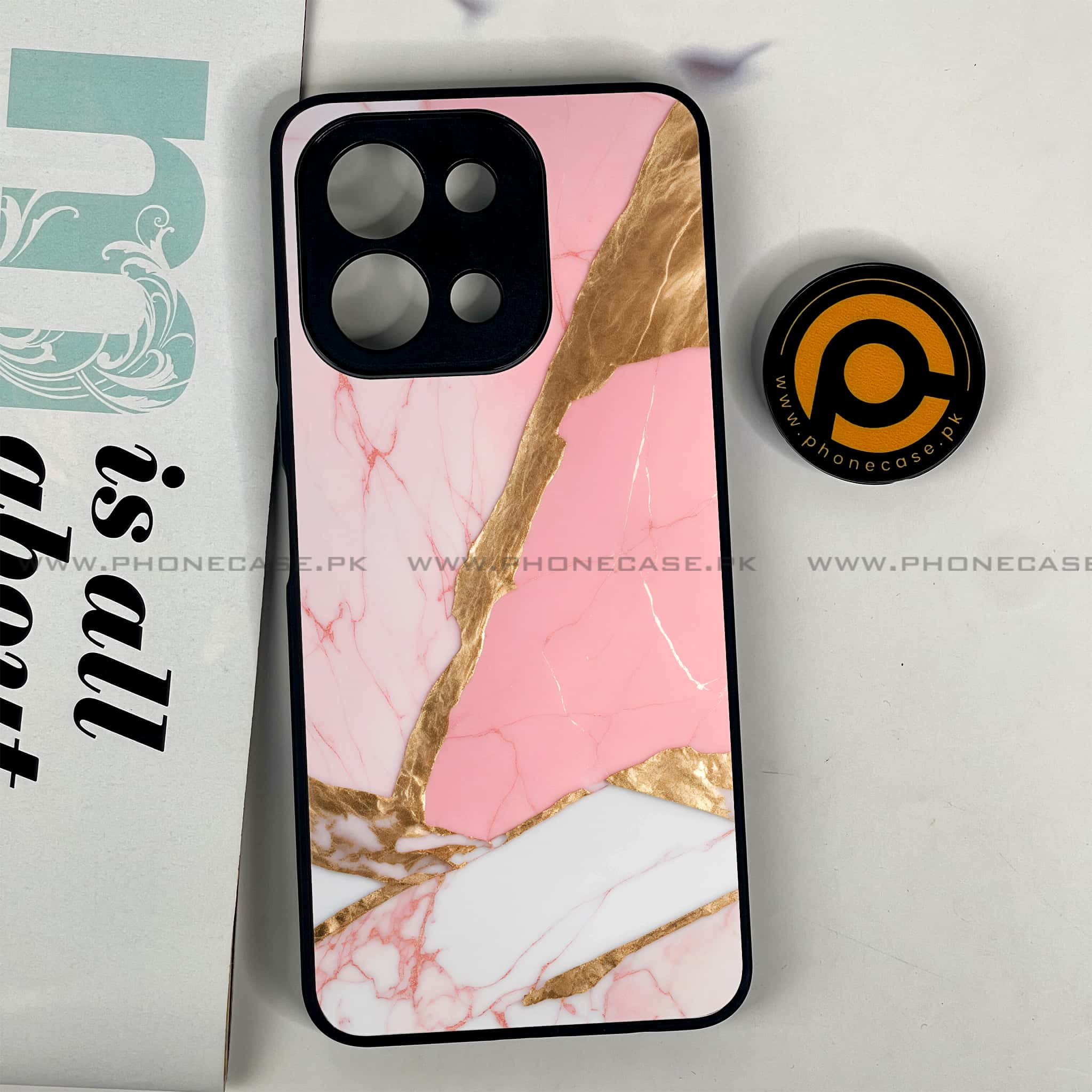 Vivo Y28 - Pink Marble 2.0 Series - Premium Printed Glass soft Bumper shock Proof Case