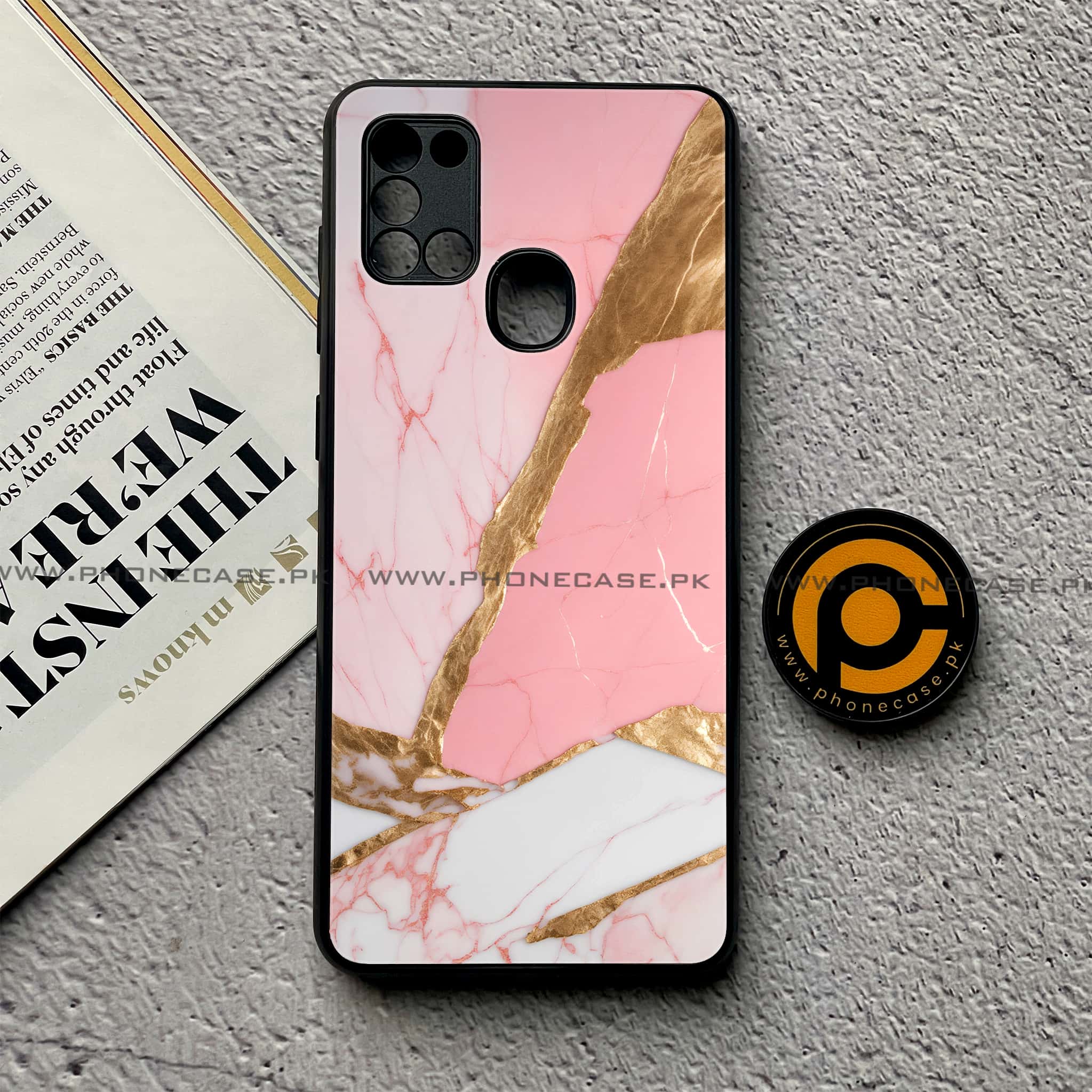 Samsung Galaxy A21s - Pink Marble 2.0 Series - Premium Printed Glass soft Bumper shock Proof Case
