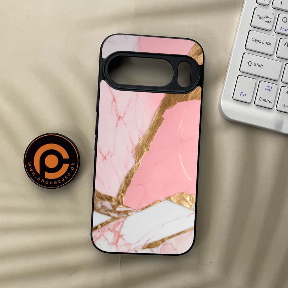 Google Pixel 10  - Pink Marble 2.0 Series - Premium Metal Printed soft Bumper Shockof Case