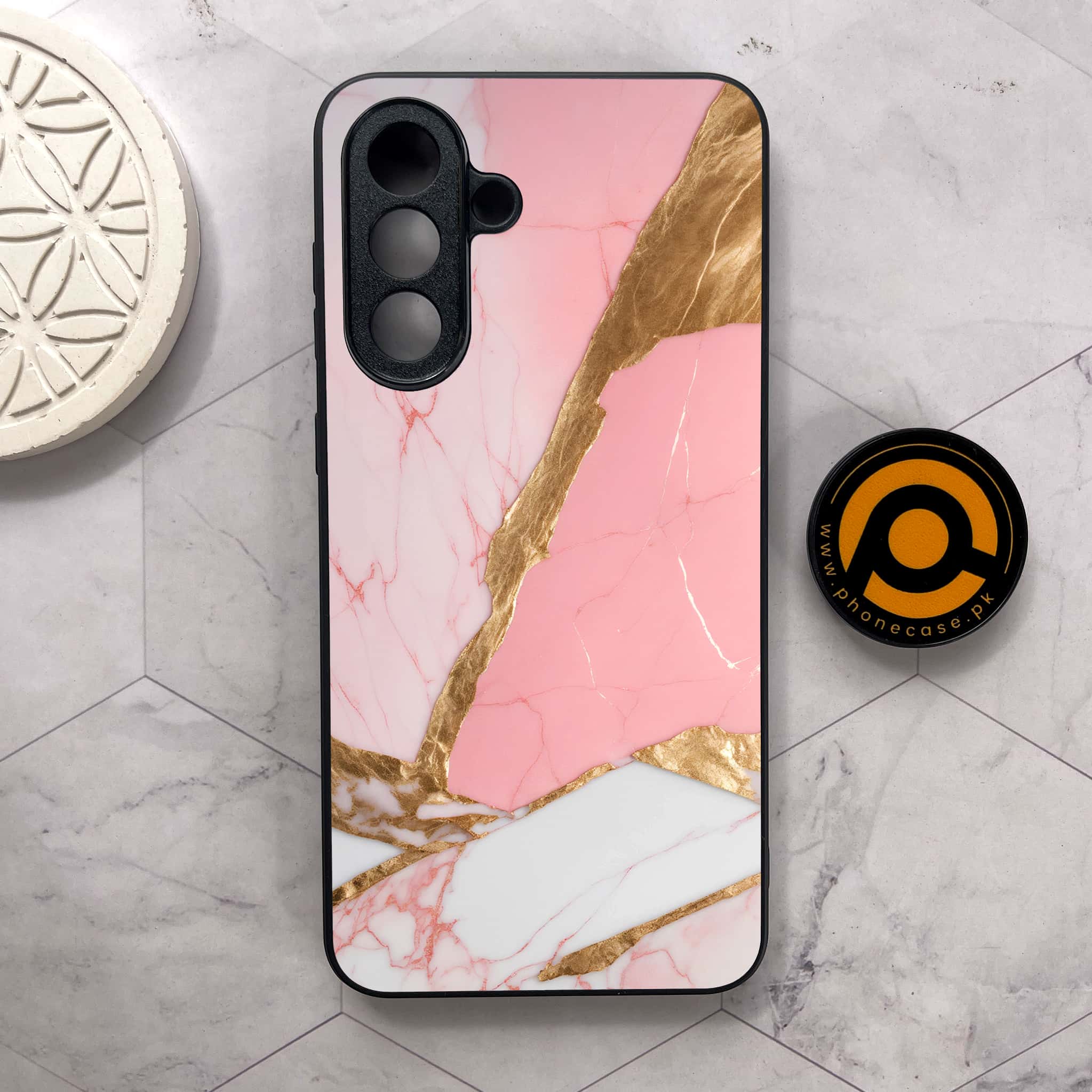 Samsung Galaxy A26 5G - Pink Marble 2.0 Series - Premium Metal Printed soft Bumper shock Proof Case