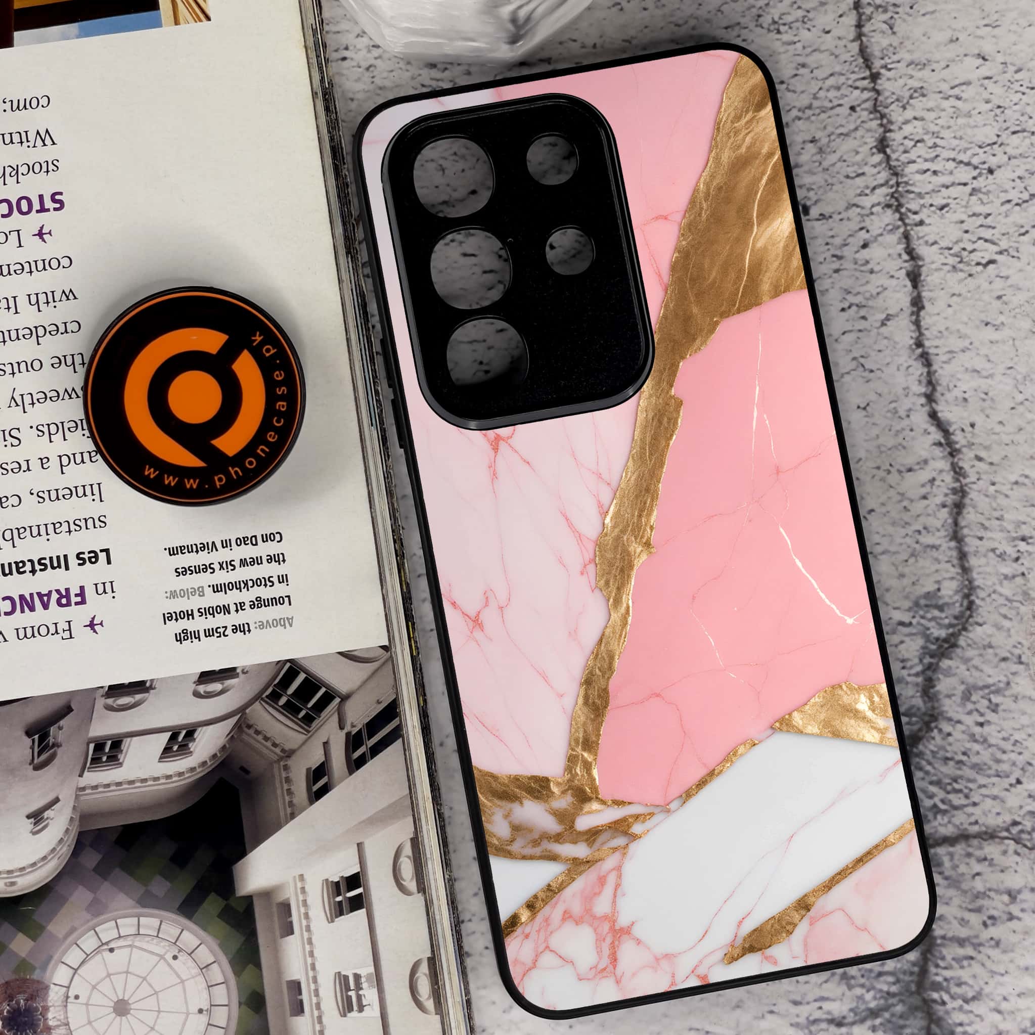 Vivo Y29 4G - Pink Marble 2.0 Series - Premium Metal Printed soft Bumper Shock Proof Case