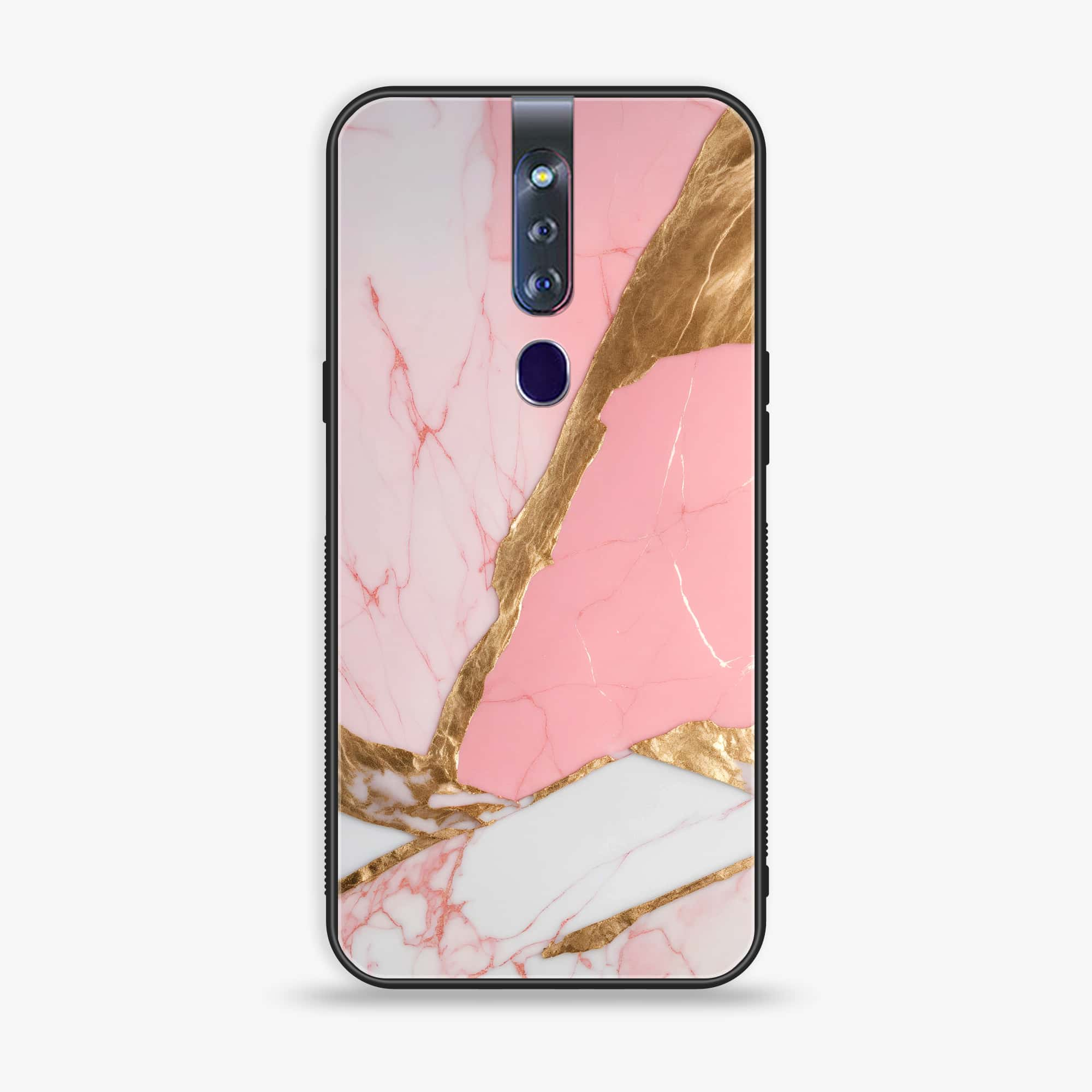 Oppo F11 Pro Pink Marble 2.0 Series Premium Printed Glass soft Bumper shock Proof Case