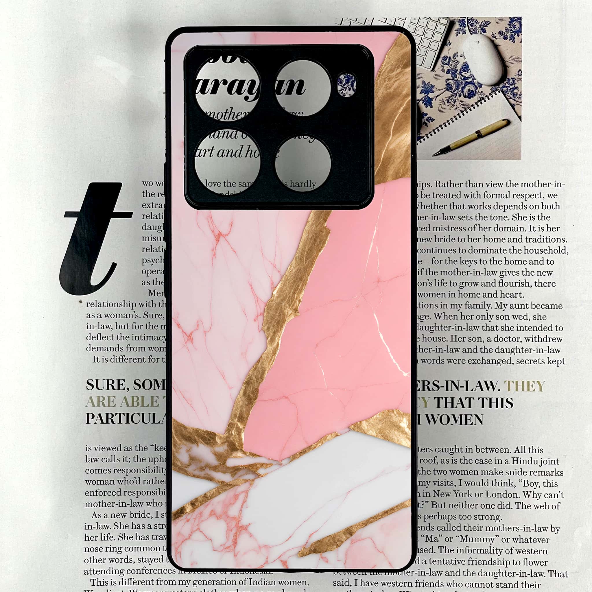 Infinix Note 40 Pro Plus - Pink Marble 2.0 Series - Premium Metal Printed soft Bumper shock Proof Case