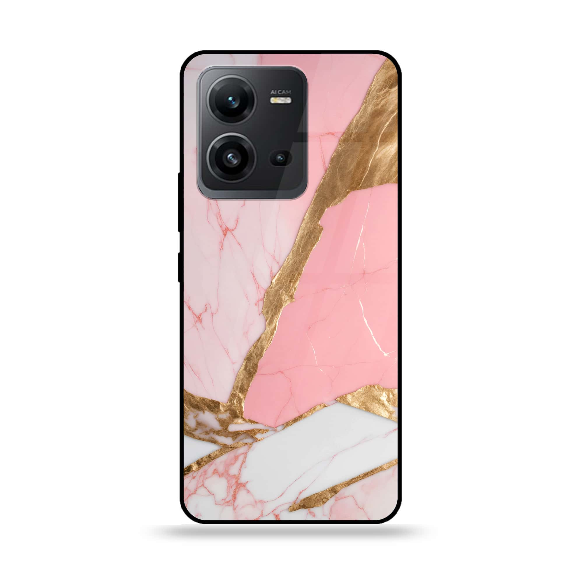 Vivo V25e  - Pink Marble 2.0 Series - Premium Printed Glass soft Bumper shock Proof Case