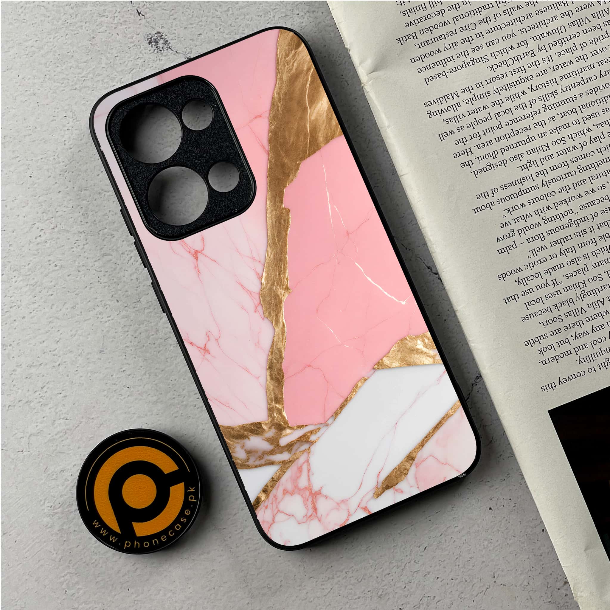 Oppo Reno 13 - Pink Marble 2.0 Series - Premium Metal Printed Soft Bumper Shockproof Case