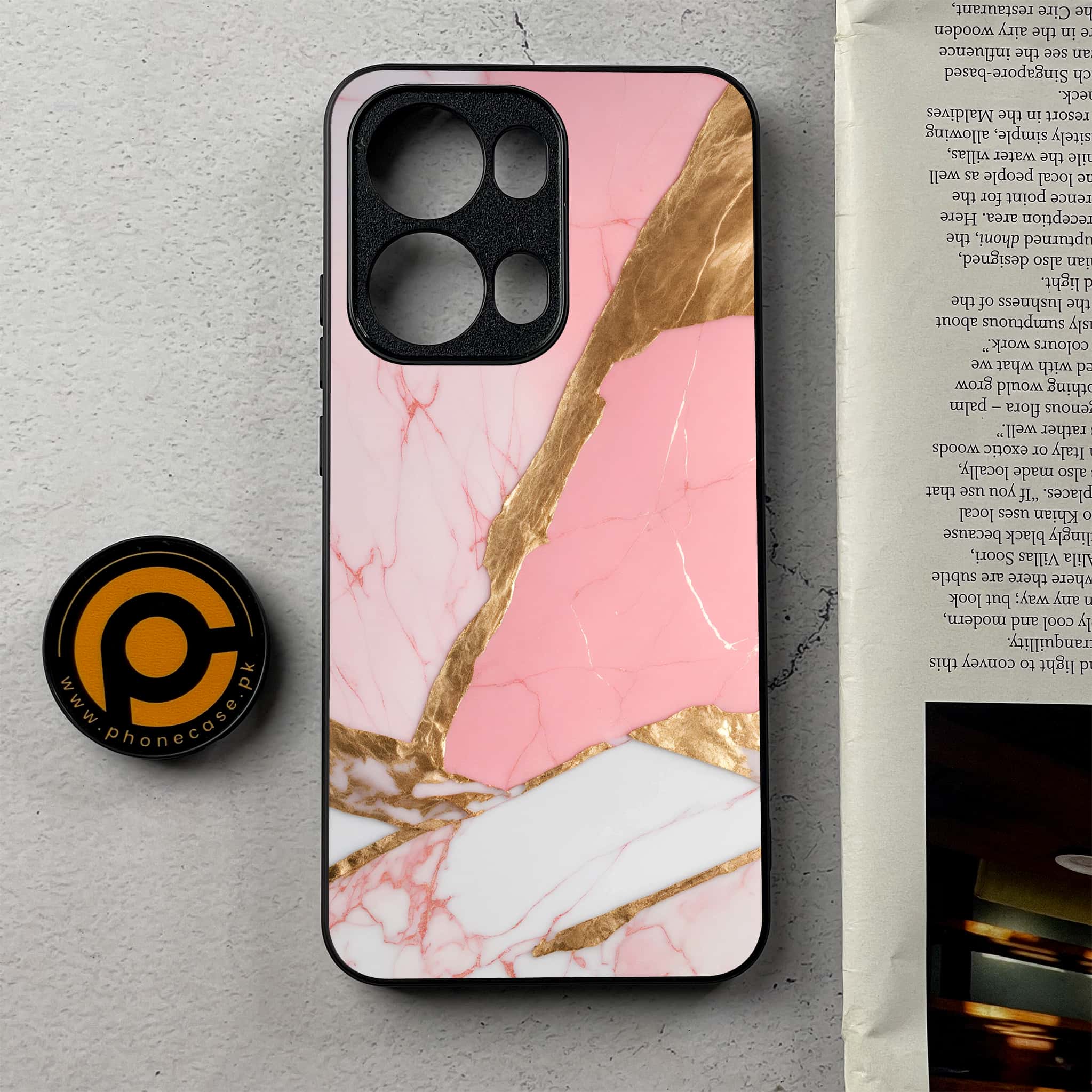 Oppo Reno 13 Pro - Pink Marble 2.0 Series - Premium Metal Printed Soft Bumper Shockproof Case