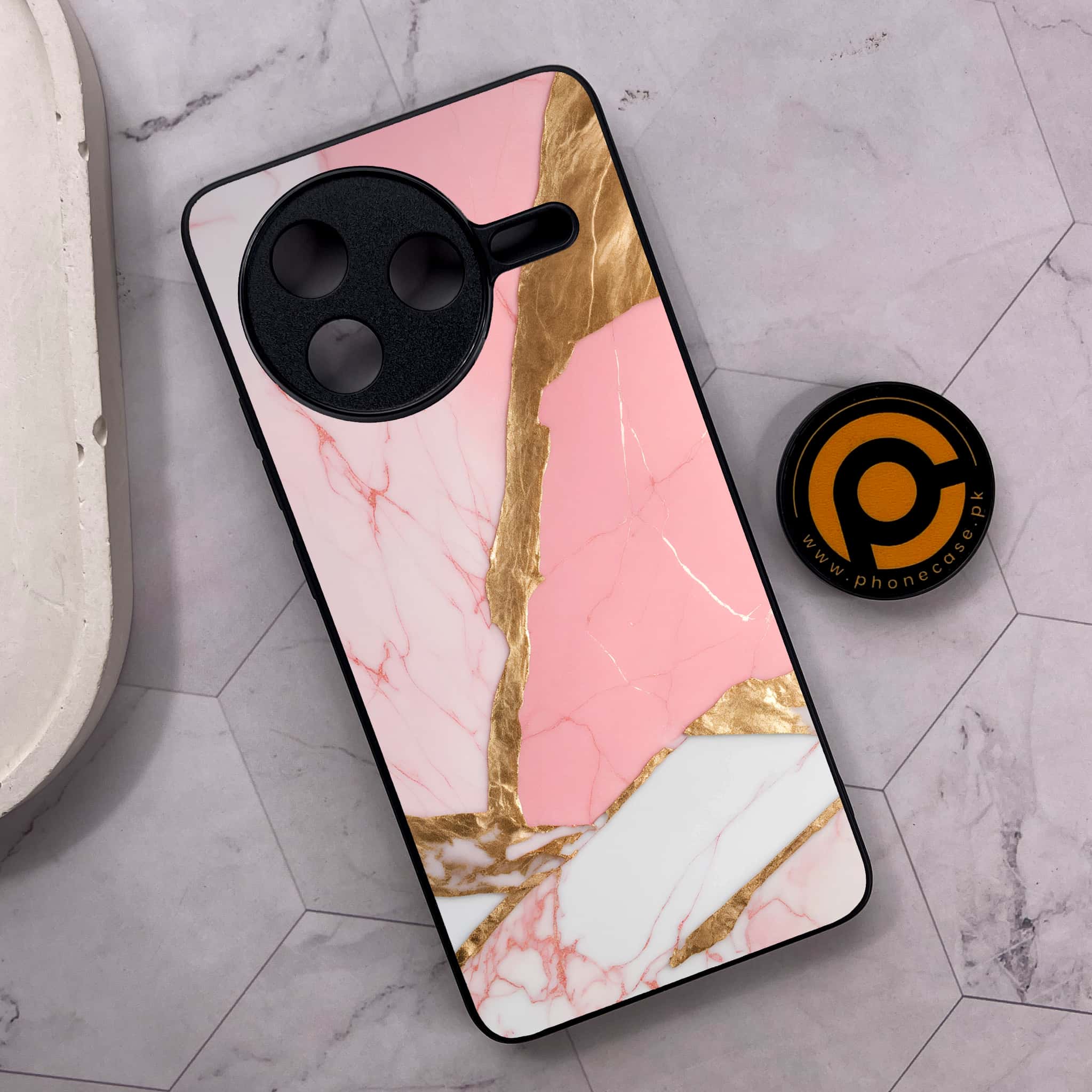 Xiaomi Poco F7 Pro 5G - Pink Marble 2.0 Series - Premium Metal Printed soft Bumper shock Proof Case