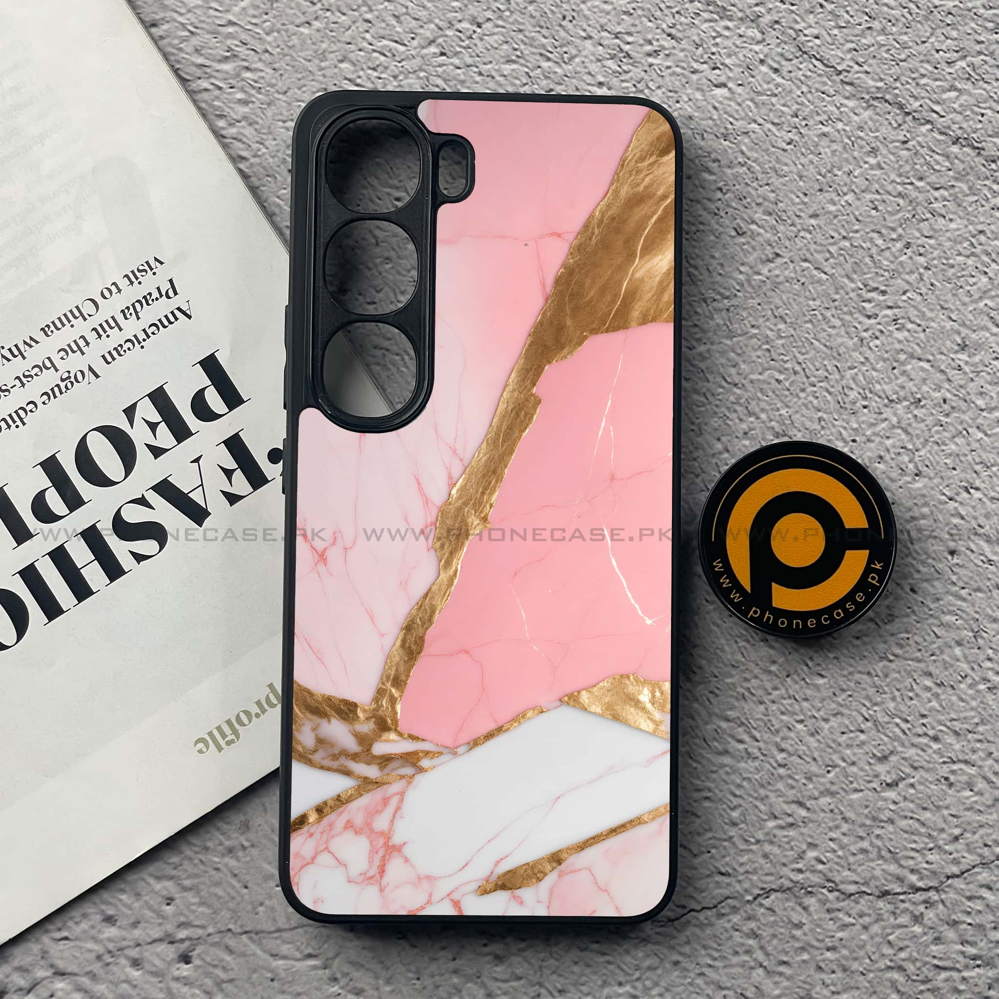 Vivo V40 Lite (IDN) - Pink Marble 2.0 Series - Premium Metal Printed soft Bumper Shock Proof Case