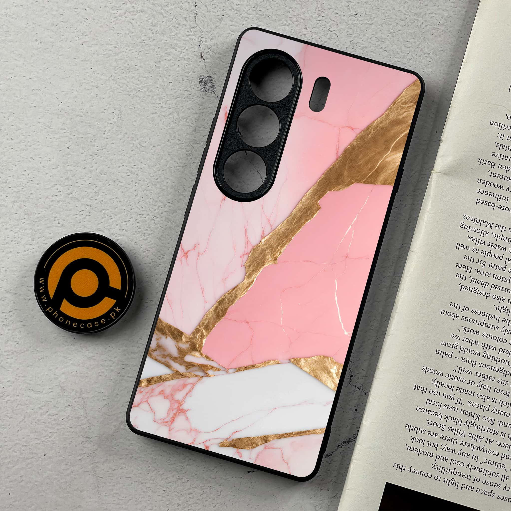 Tecno Camon 40 Pro - Pink Marble 2.0 Series - Premium Metal Printed Soft Bumper Shockproof Case
