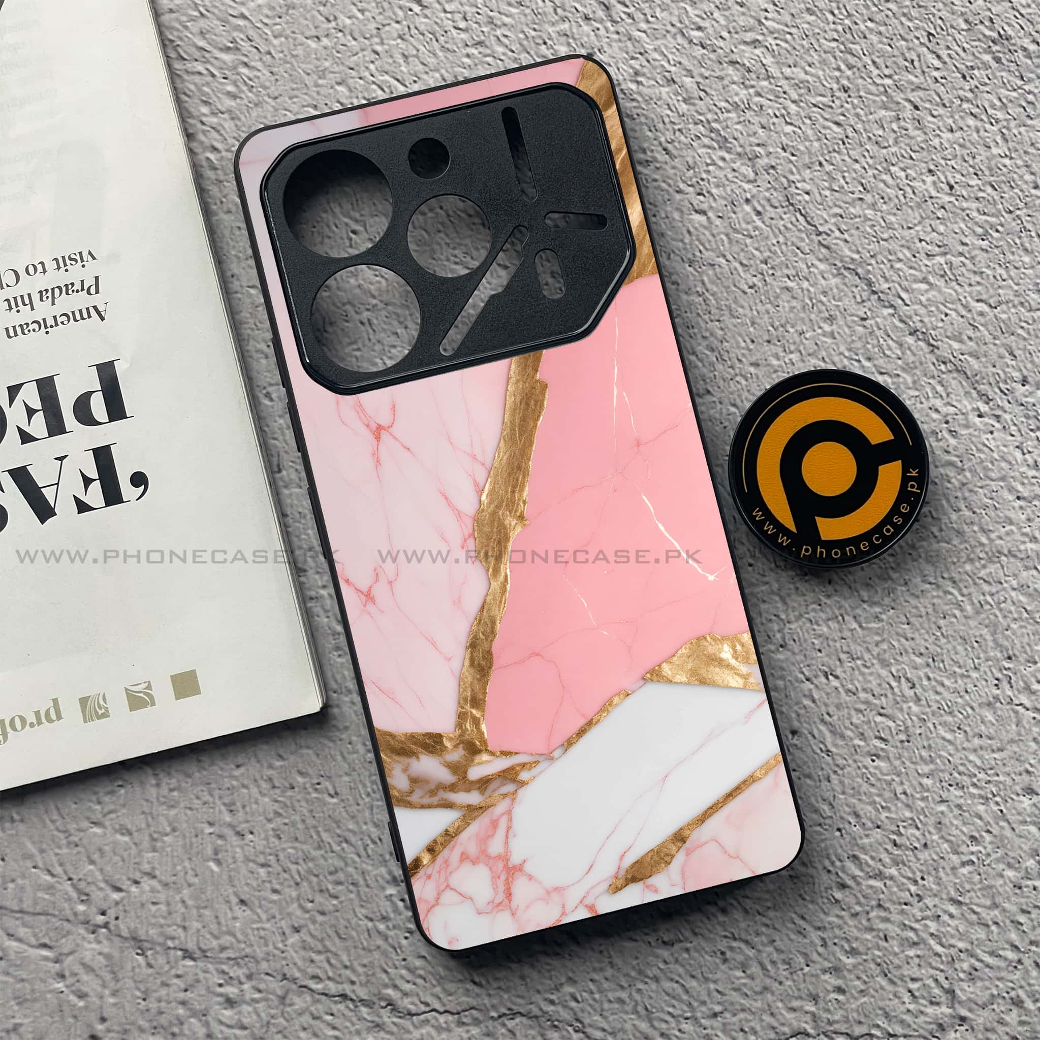 Tecno Pova 6 Pro - Pink Marble 2.0 Series - Premium Printed Glass soft Bumper shock Proof Case