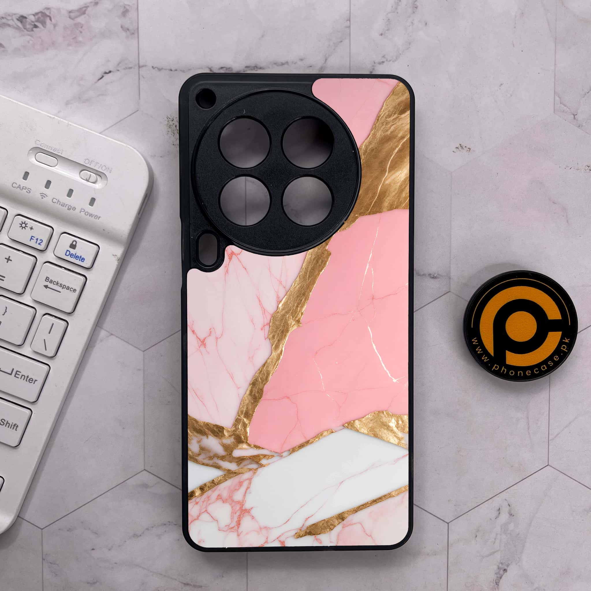 Tecno Camon 30 Premier - Pink Marble 2.0 Series - Premium Metal Printed soft Bumper shock Proof Case