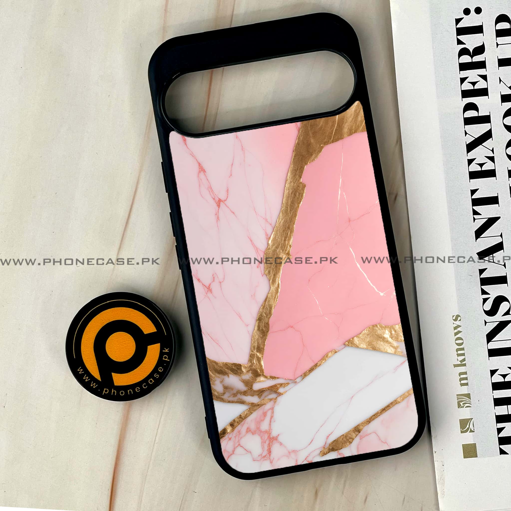 Google Pixel 9 Pro XL - Pink Marble 2.0 Series - Premium Metal Printed soft Bumper Shock Proof Case