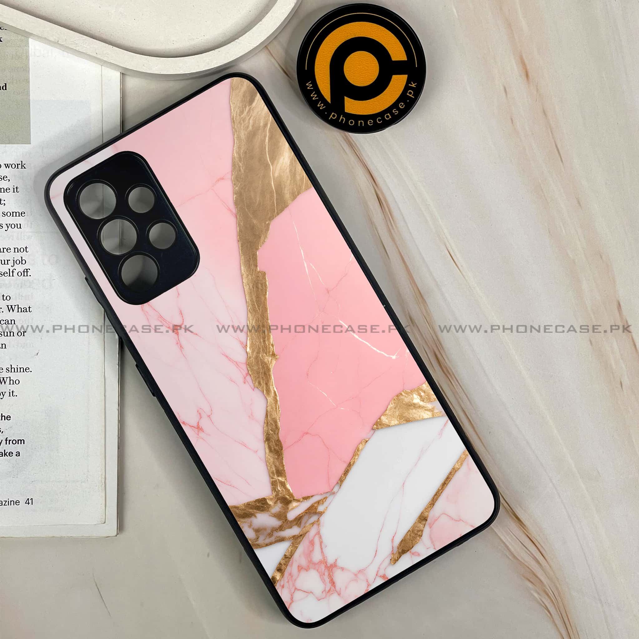 Galaxy A32 - Pink Marble 2.0 Series - Premium Printed Glass soft Bumper shock Proof Case
