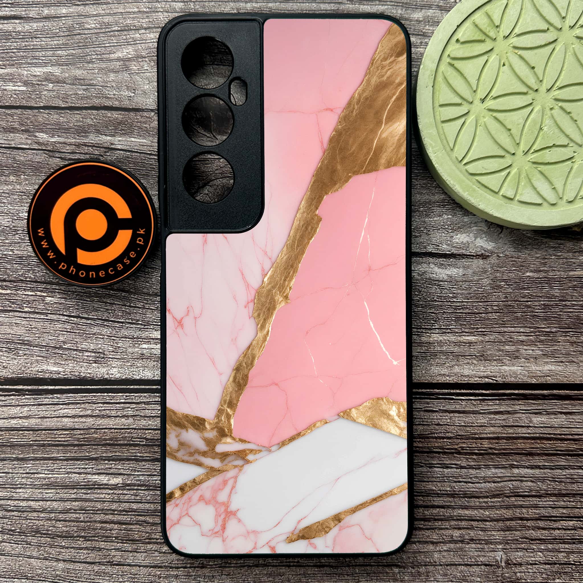 Realme C65  - Pink Marble 2.0 Series - Premium Metal Printed soft Bumper shock Proof Case