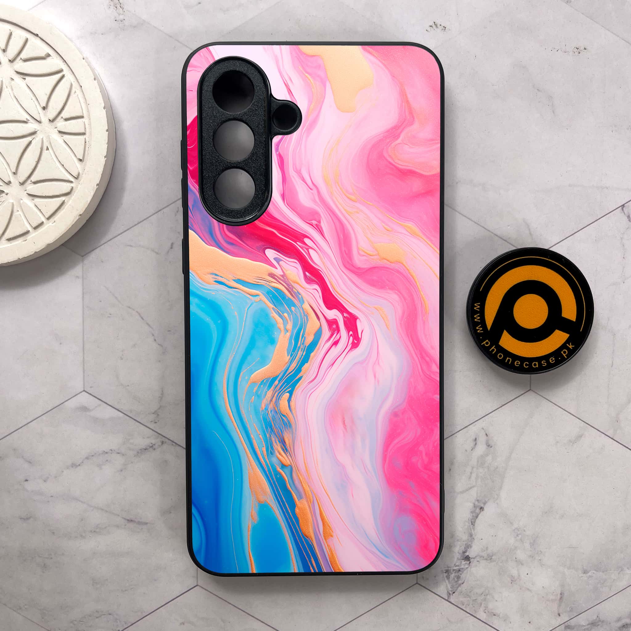 Samsung Galaxy A26 5G - Pink Marble 2.0 Series - Premium Metal Printed soft Bumper shock Proof Case