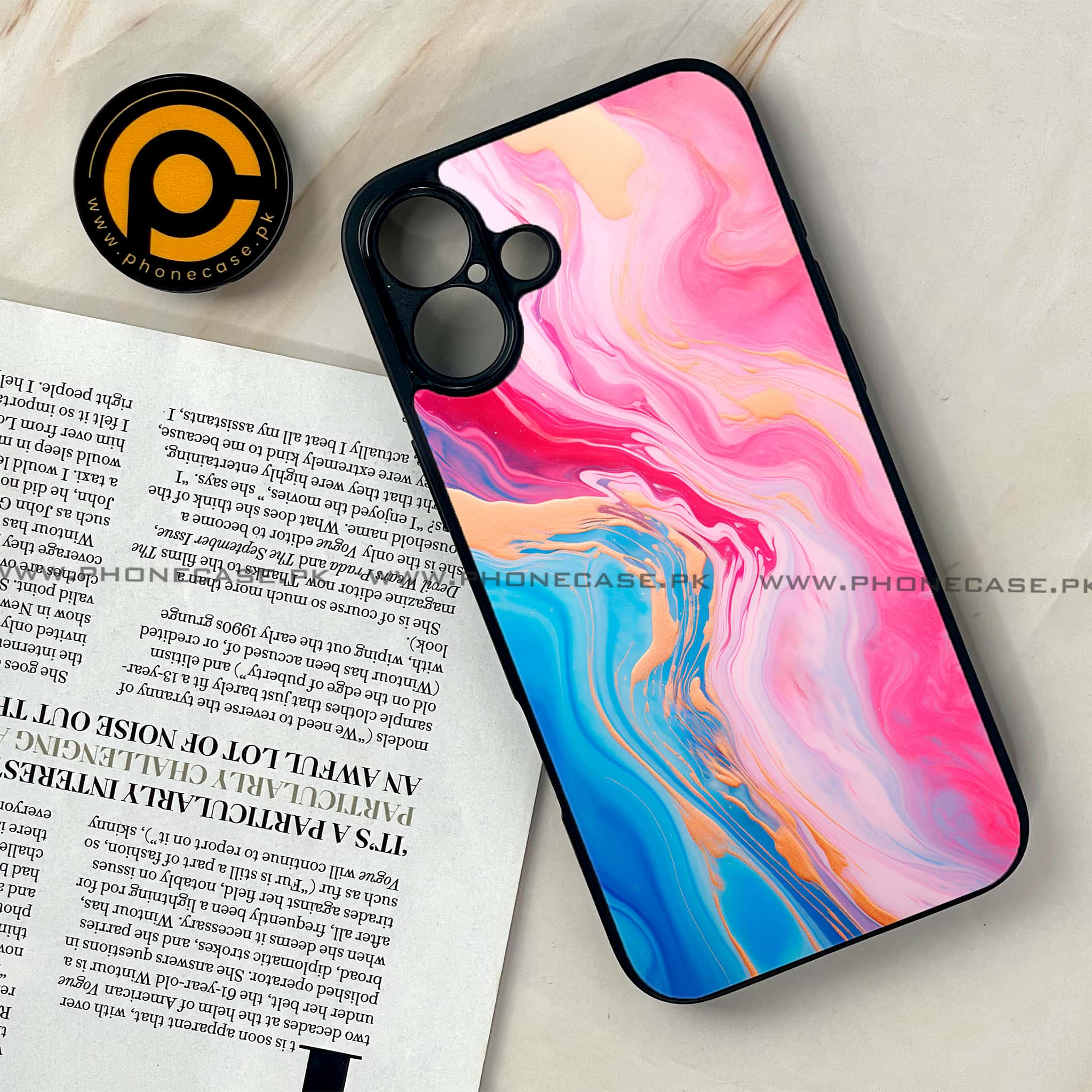 iPhone 16 Plus -  Pink Marble 2.0 Series - Premium Metal Printed soft Bumper shock Proof Case