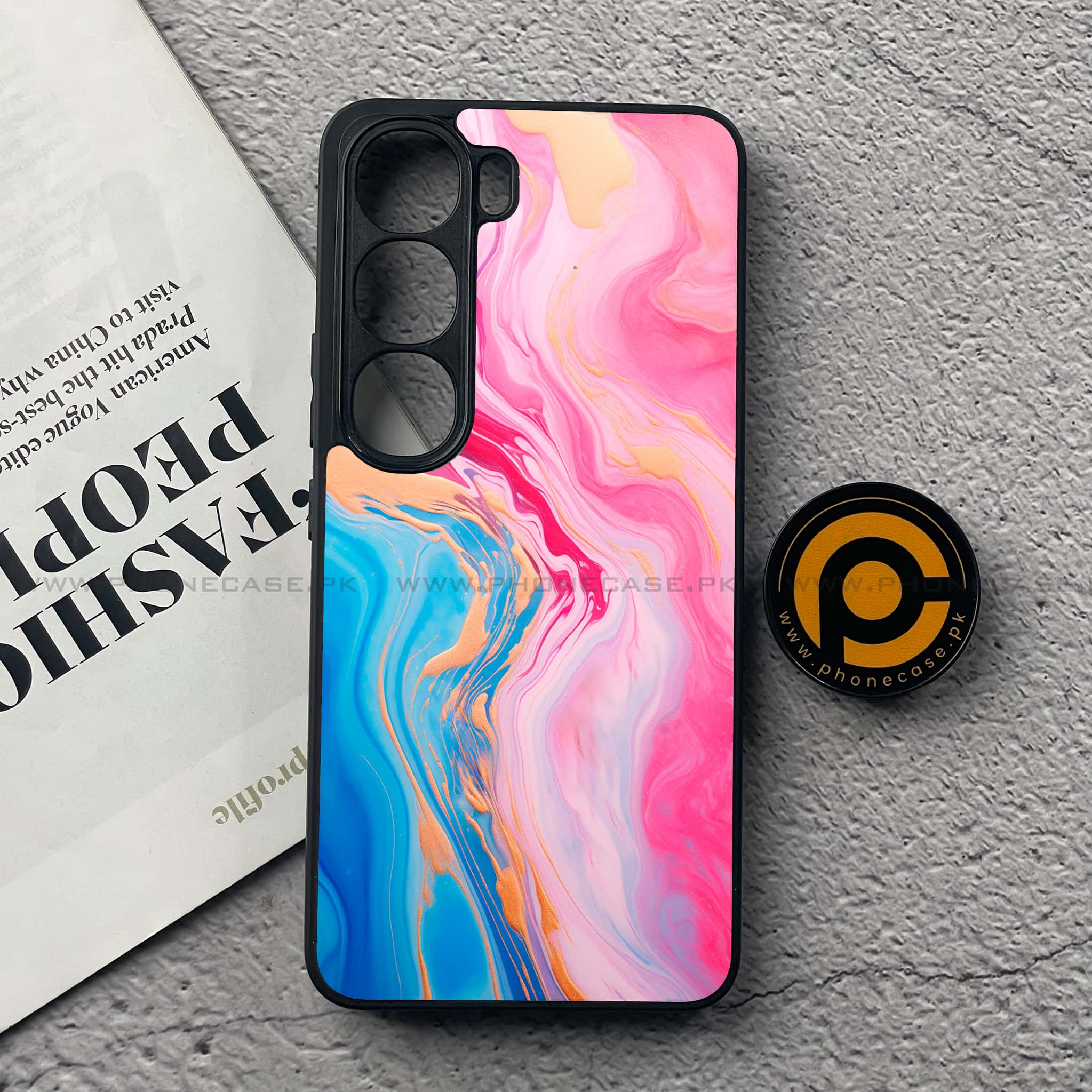 Vivo Y200 4G - Pink Marble 2.0 Series - Premium Metal Printed soft Bumper Shock Proof Case