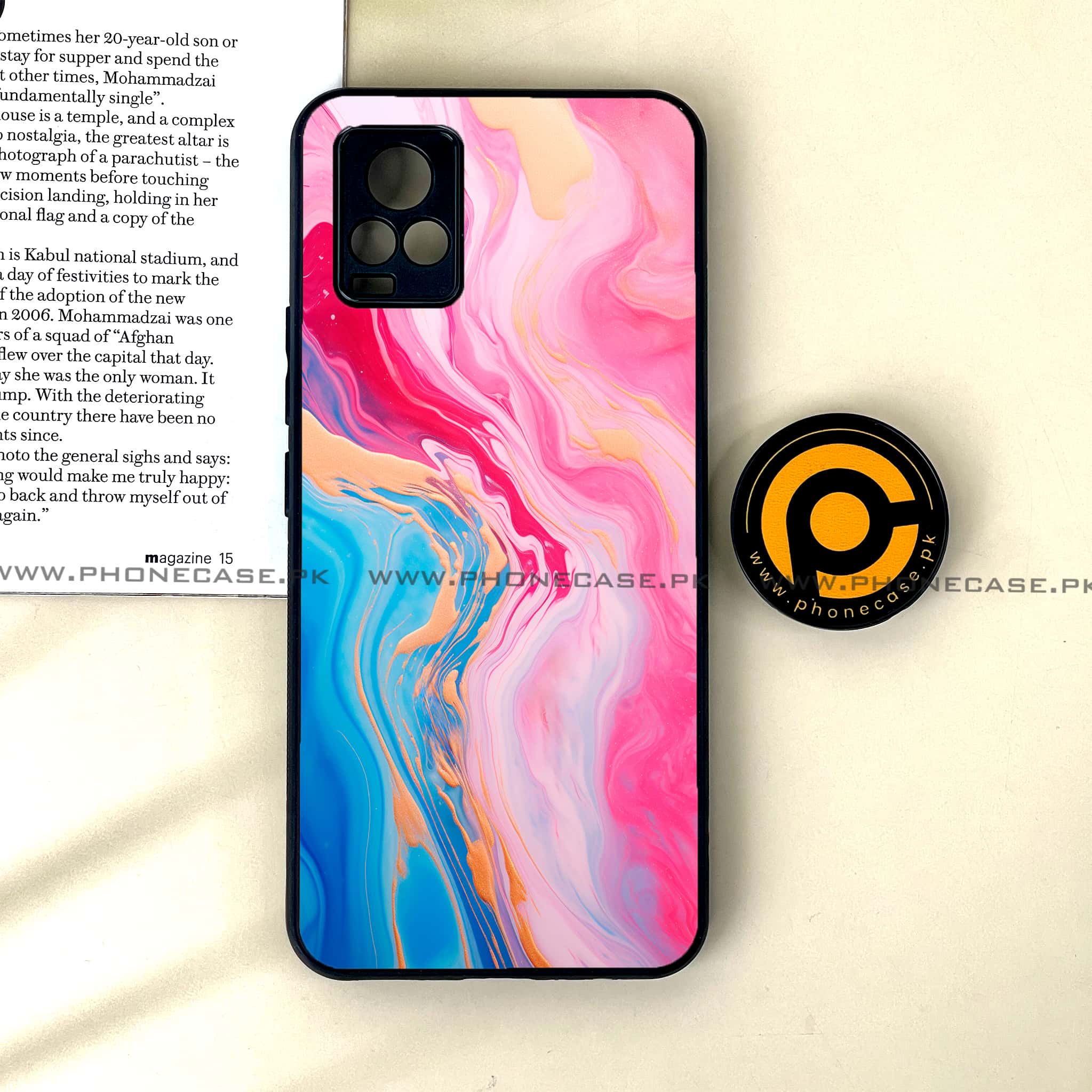 Vivo V20 - Pink Marble 2.0 Series - Premium Printed Glass soft Bumper shock Proof Case