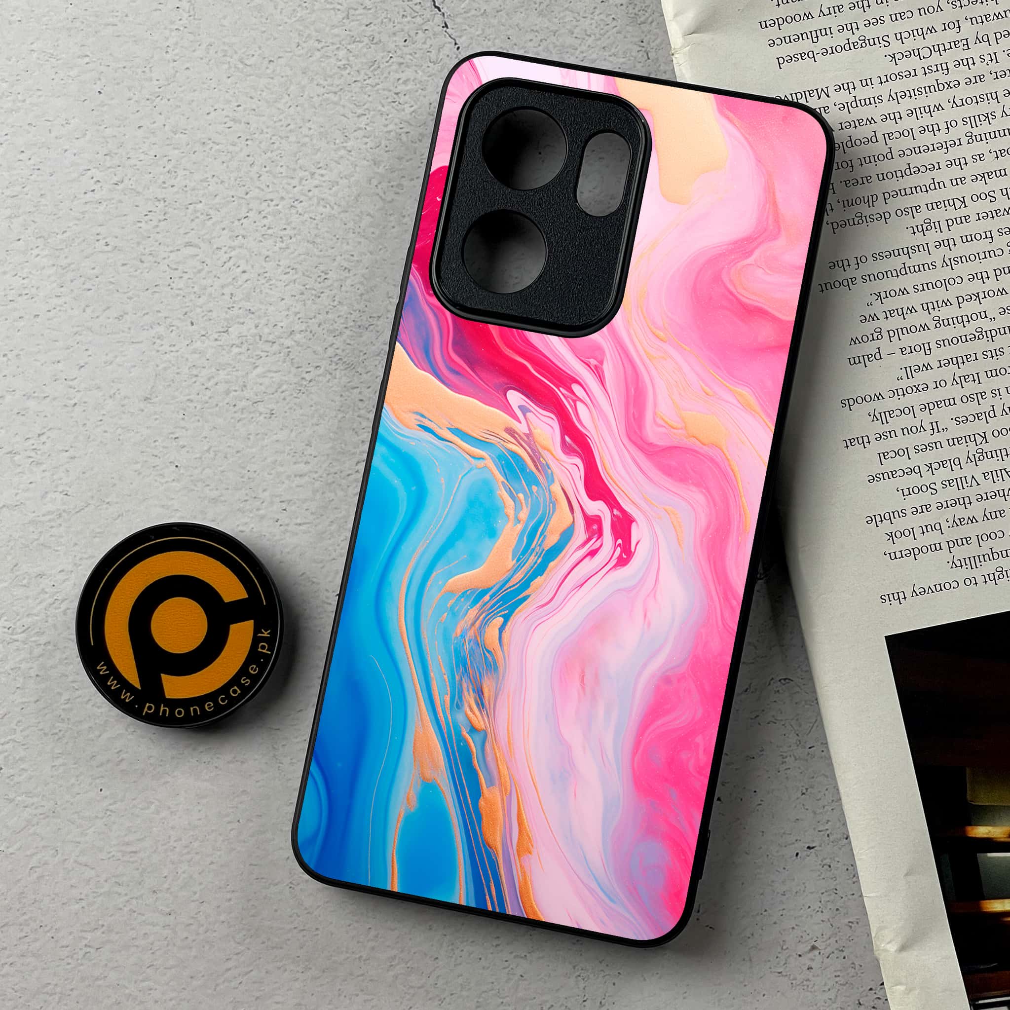 Oppo Reno 14F - Pink Marble 2.0 Series - Premium Metal Printed Soft Bumper Shockproof Case