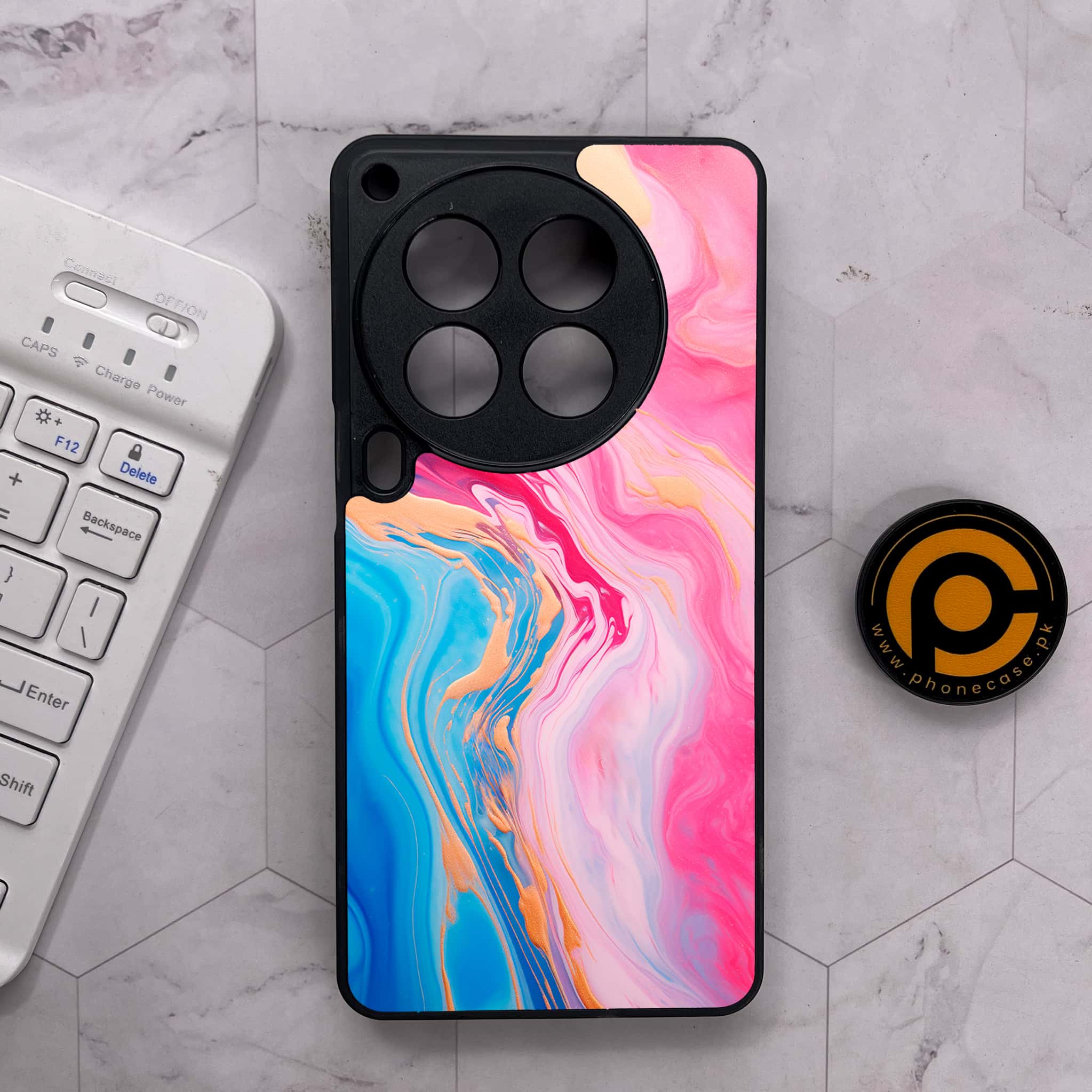 Tecno Camon 30 Premier - Pink Marble 2.0 Series - Premium Metal Printed soft Bumper shock Proof Case