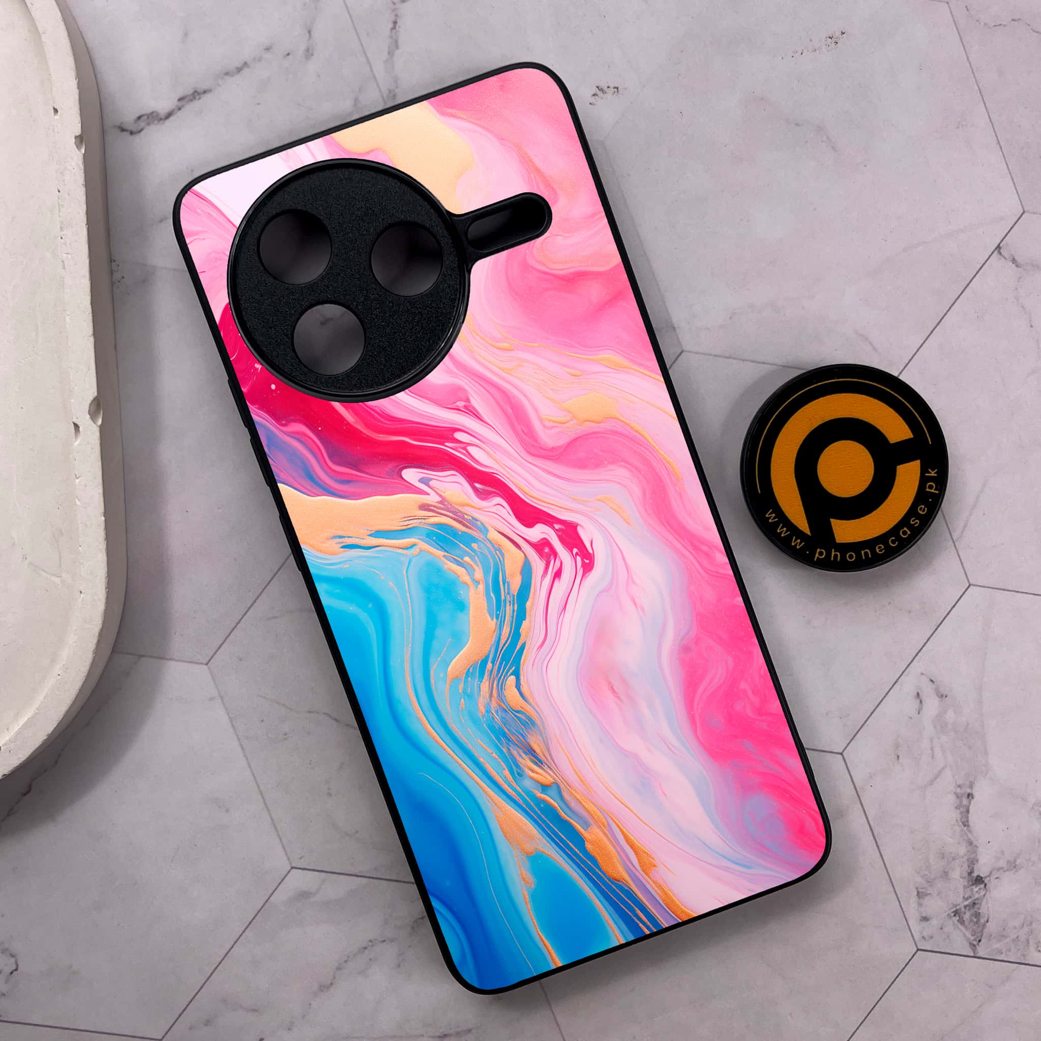 Xiaomi Poco F7 Pro 5G - Pink Marble 2.0 Series - Premium Metal Printed soft Bumper shock Proof Case