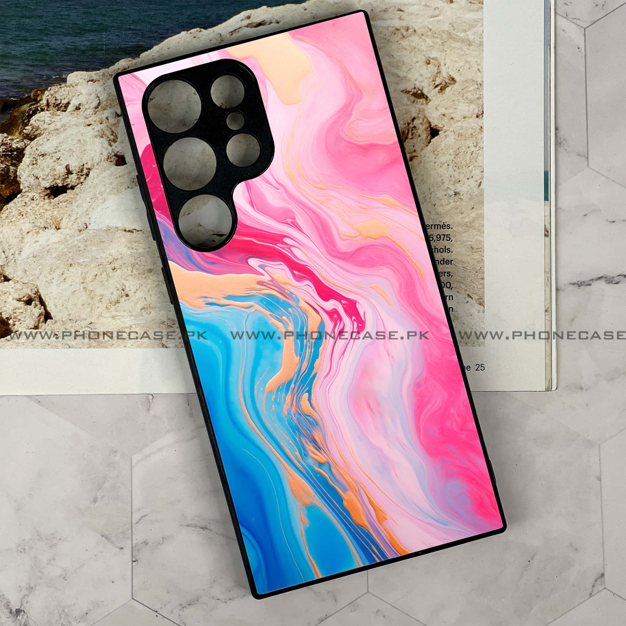 Samsung Galaxy S23 Ultra - Pink Marble 2.0 Series - Premium Metal Printed soft Bumper shock Proof Case