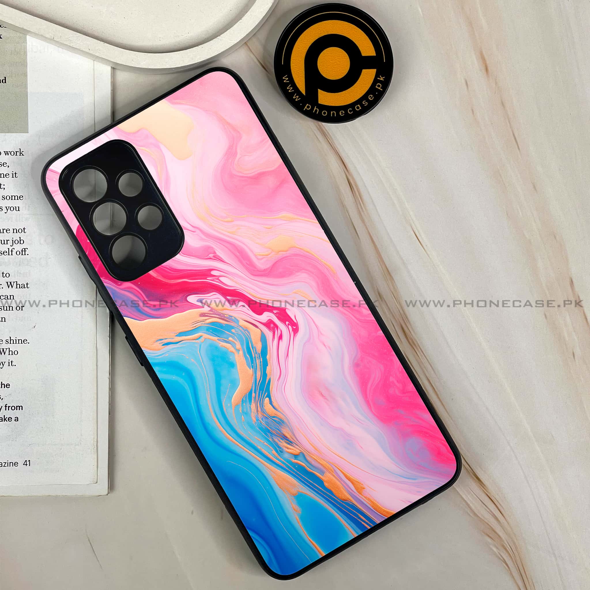 Galaxy A32 - Pink Marble 2.0 Series - Premium Printed Glass soft Bumper shock Proof Case