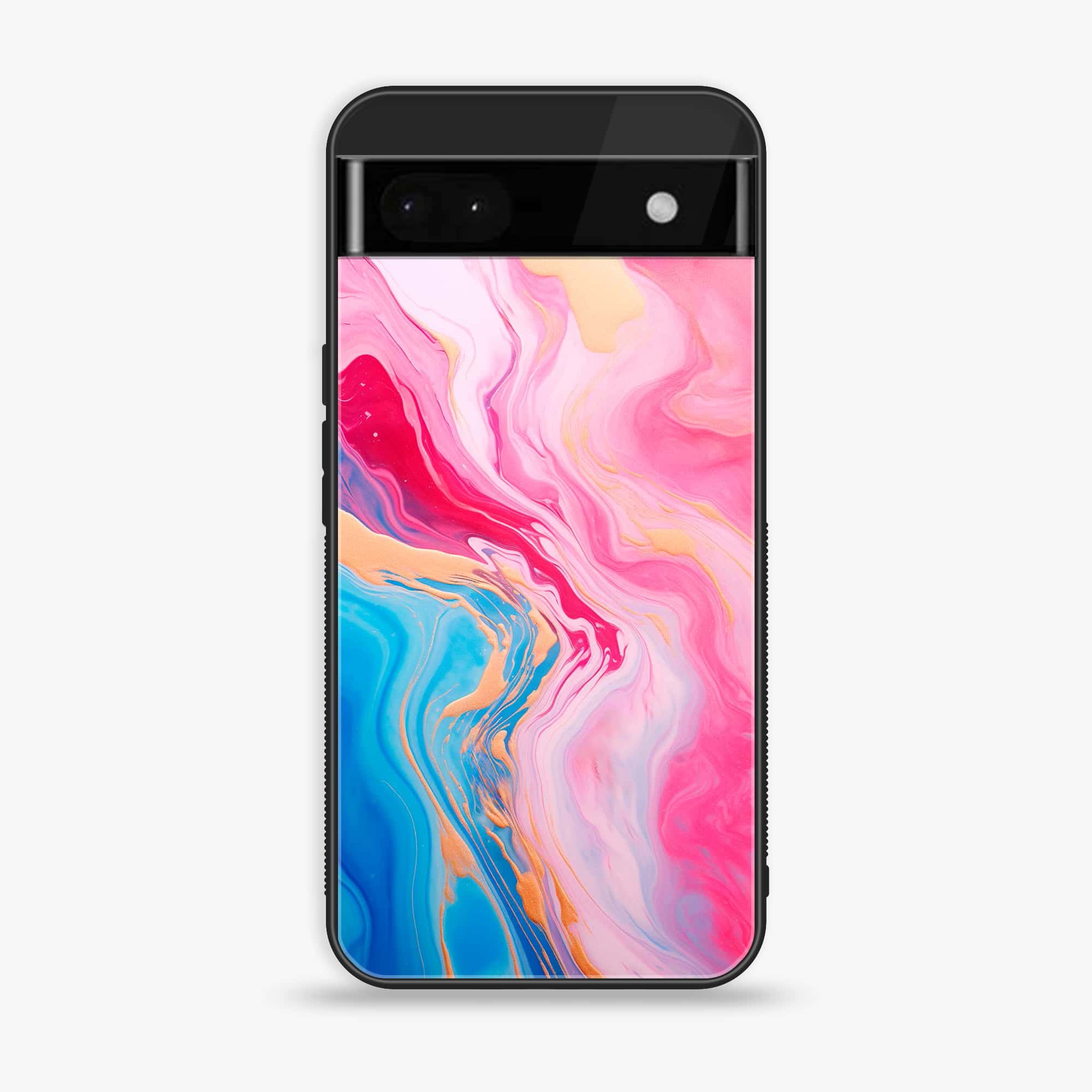 Google Pixel 6A - Pink Marble 2.0 Series - Premium Metal Printed soft Bumper Shock Proof Case