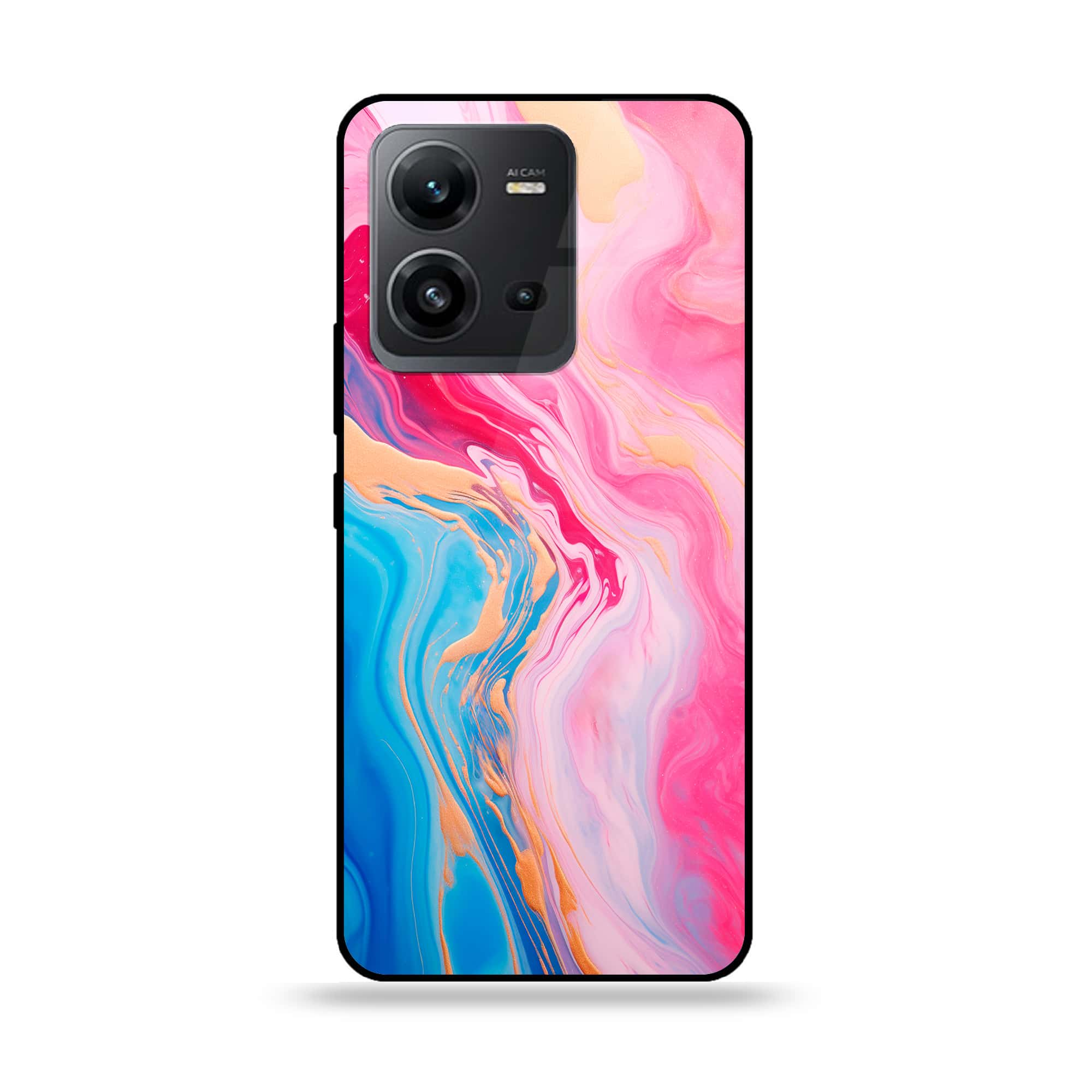 Vivo V25e  - Pink Marble 2.0 Series - Premium Printed Glass soft Bumper shock Proof Case