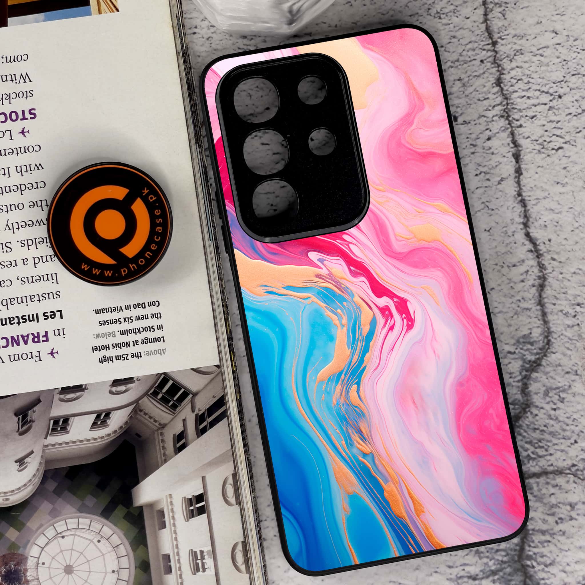 Vivo Y29 4G - Pink Marble 2.0 Series - Premium Metal Printed soft Bumper Shock Proof Case