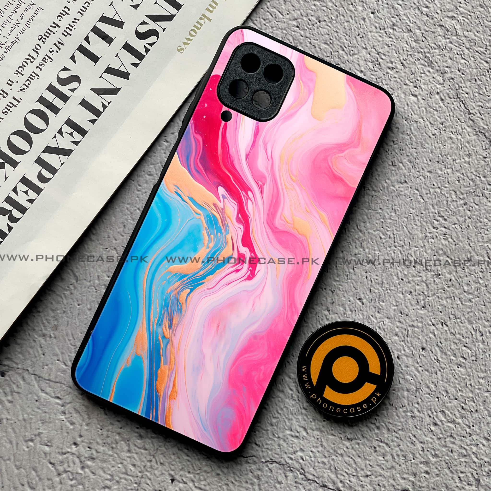Samsung Galaxy A12 / A12 Nacho - Pink Marble 2.0 Series - Premium Printed Glass soft Bumper shock Proof Case