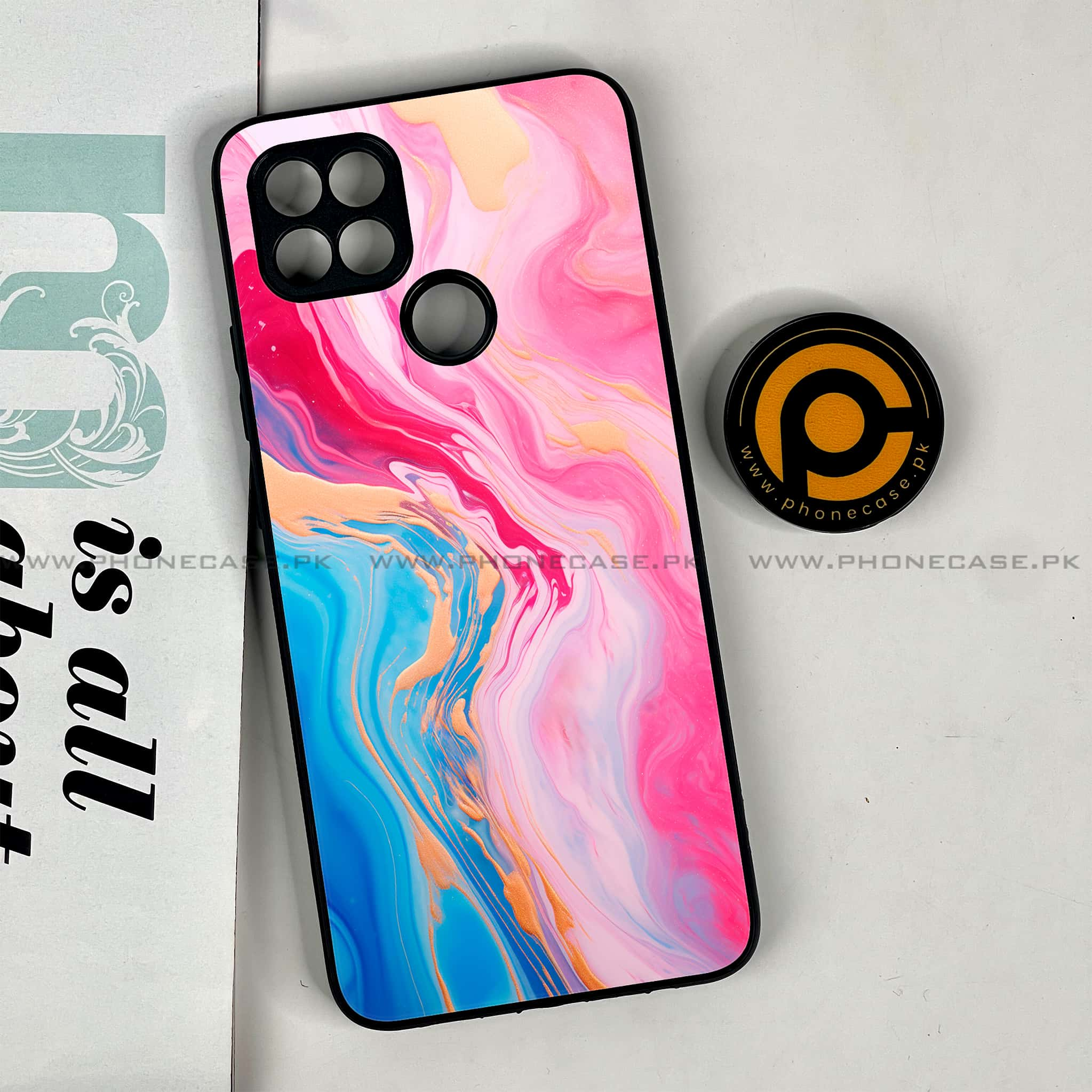 Oppo A15s - Pink Marble 2.0 Series - Premium Printed Glass soft Bumper shock Proof Case