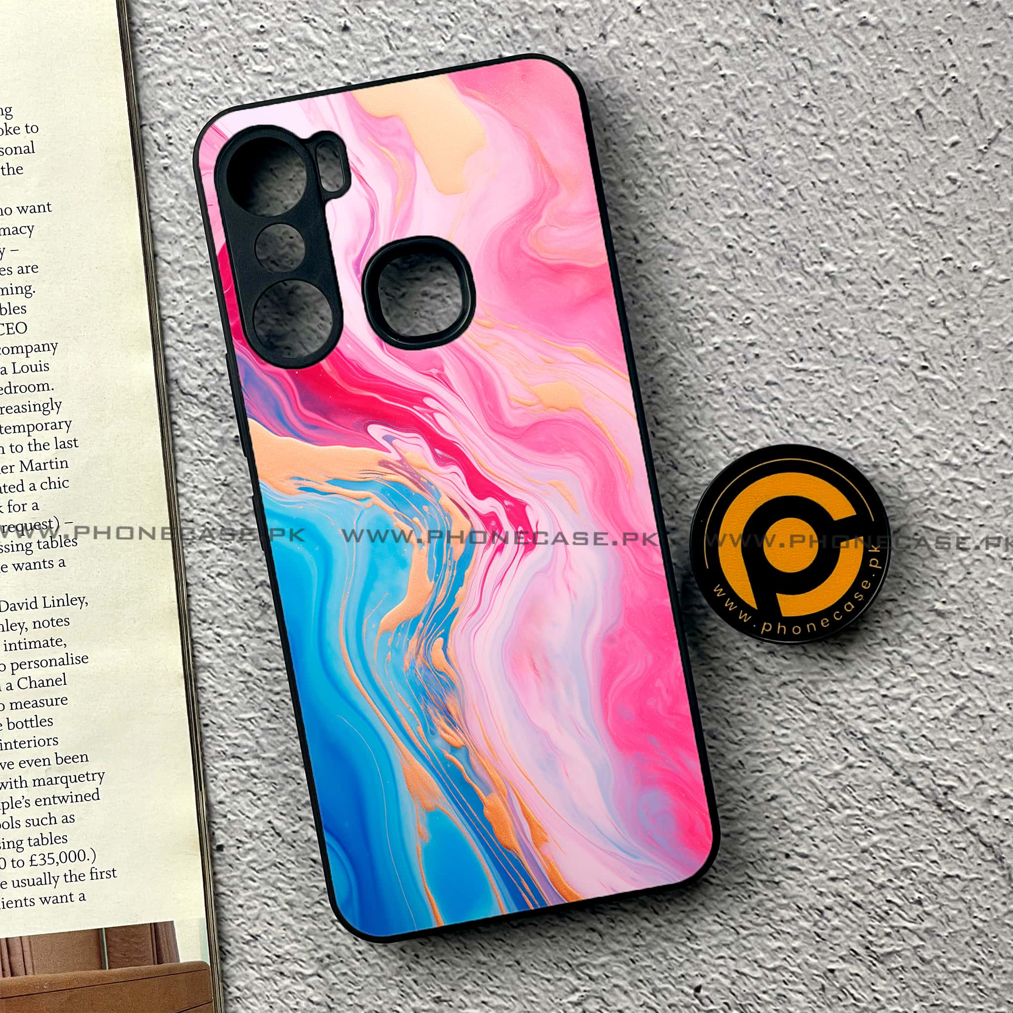 Infinix Hot 12 Pro - Pink Marble 2.0 Series - Premium Printed Metal soft Bumper shock Proof Case