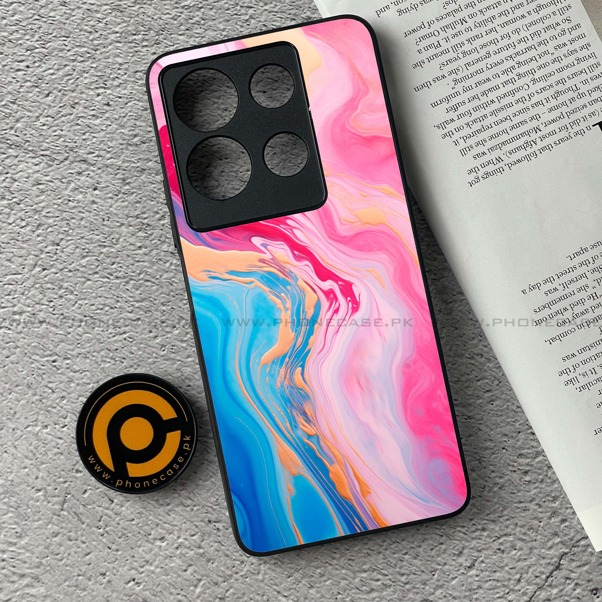 Infinix Note 30 - Pink Marble 2.0 Series - Premium Printed Glass soft Bumper shock Proof Case