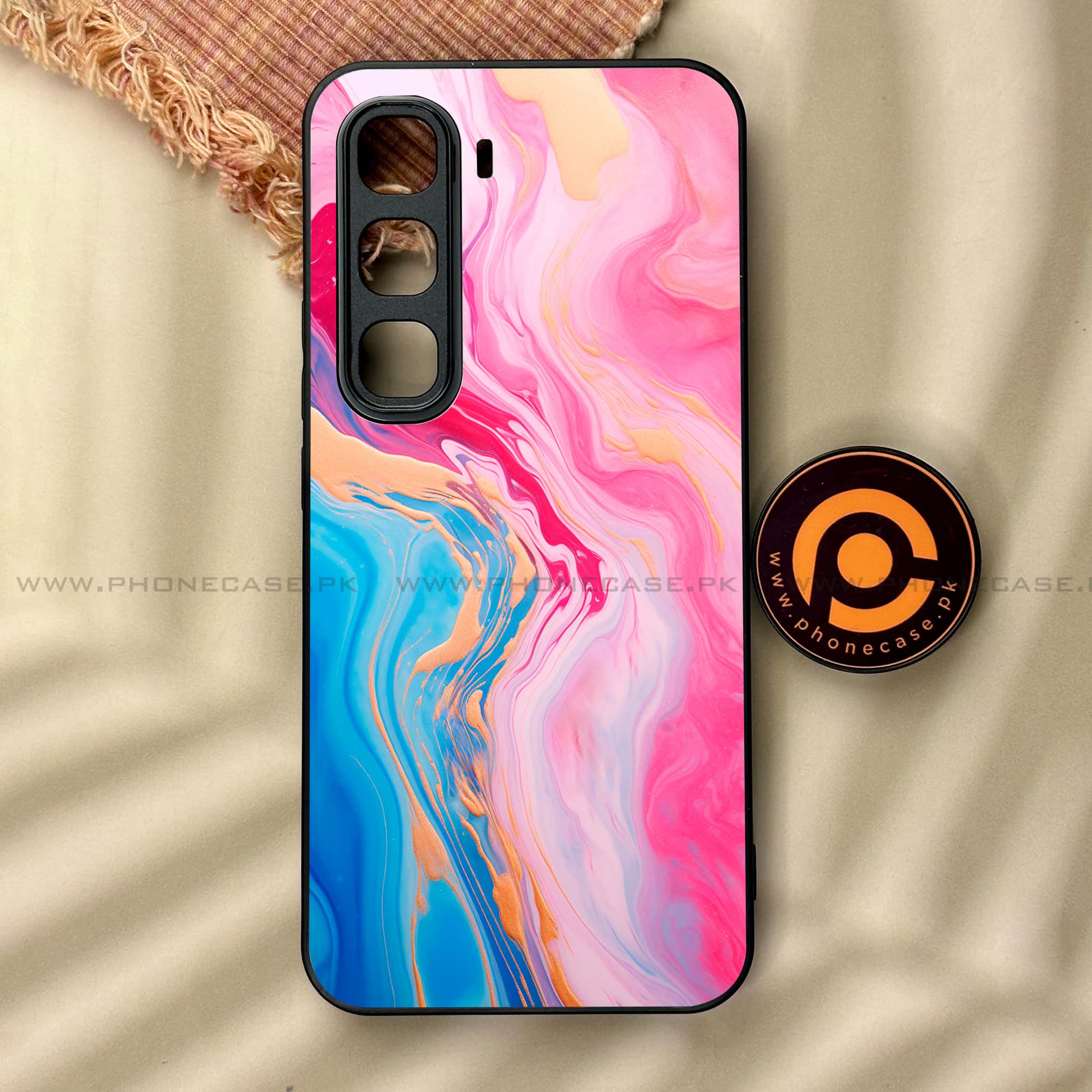 Infinix Hot 60 Pro - Pink Marble 2.0 Series - Premium Metal Printed soft Bumper shock Proof Case