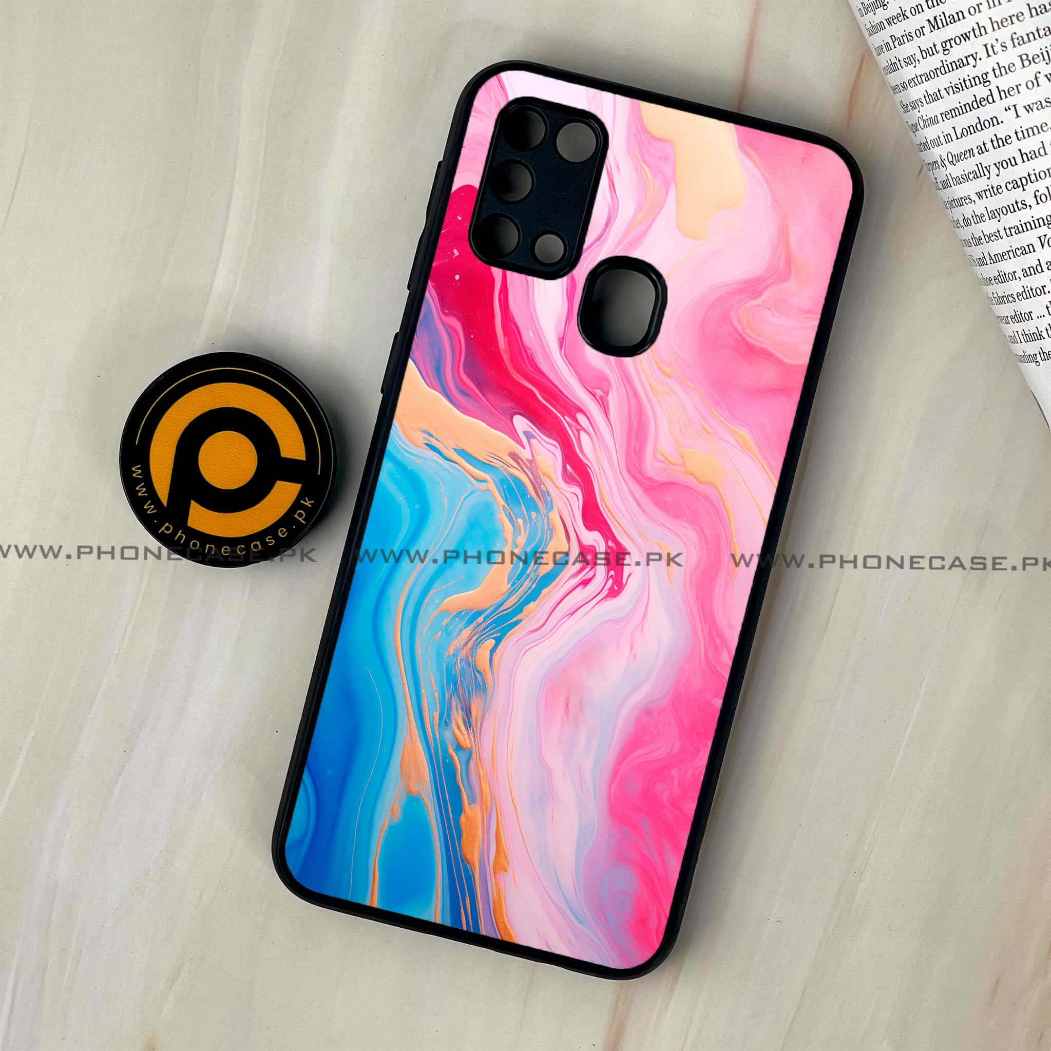 Galaxy M31 - Pink Marble 2.0 Series - Premium Printed Glass soft Bumper shock Proof Case