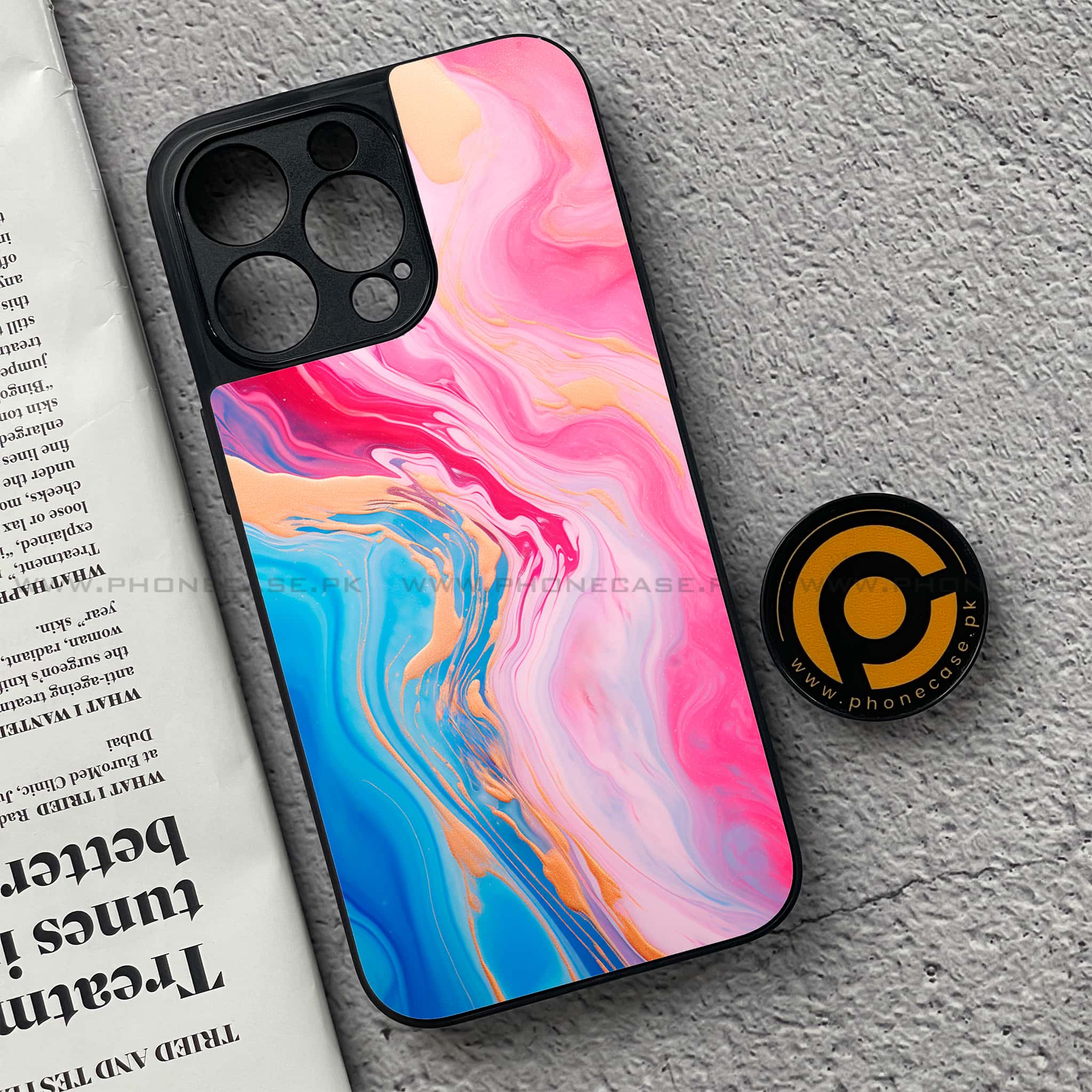 iPhone 15 Pro - Pink Marble 2.0 Series - Premium Metal Printed soft Bumper shock Proof Case