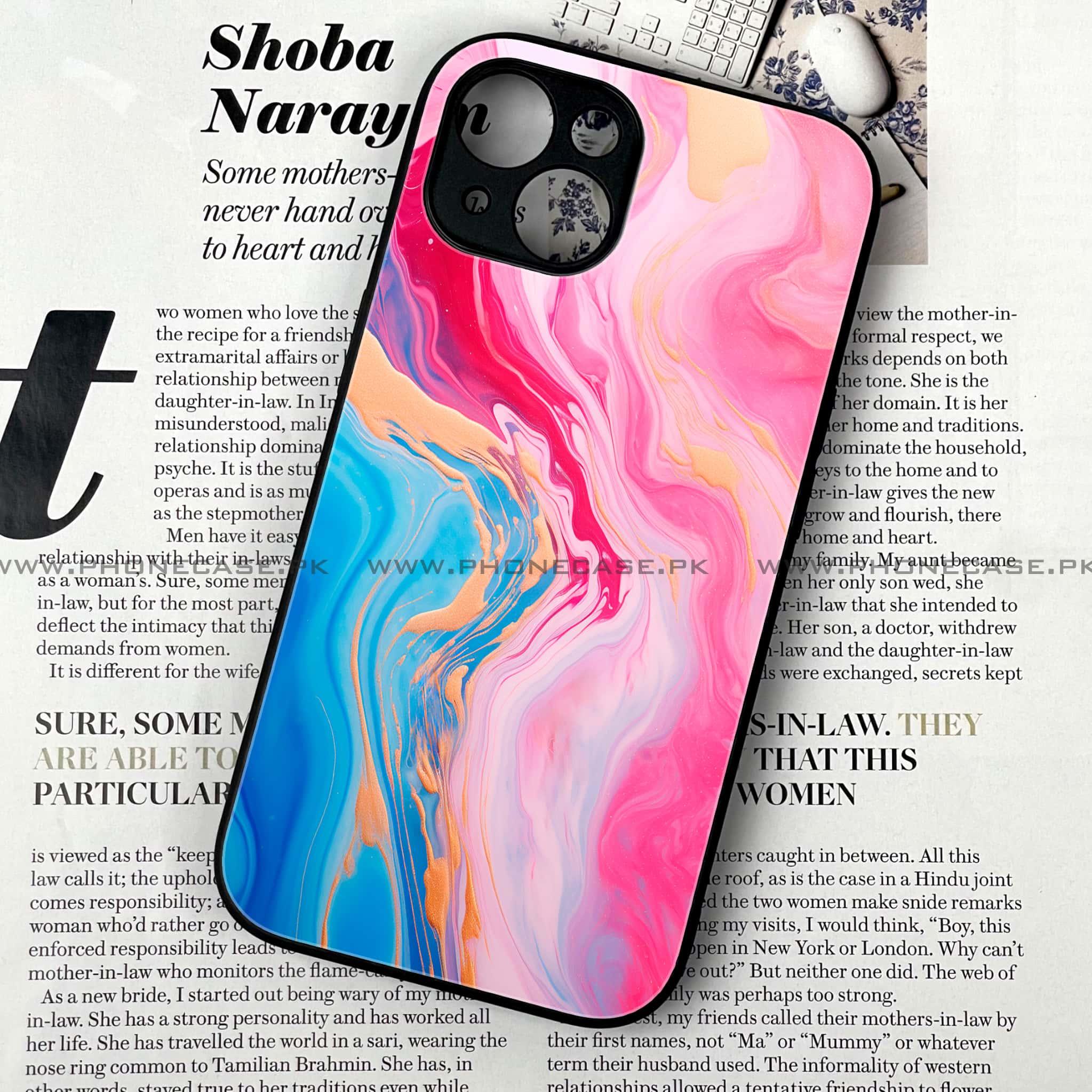 iPhone 14 Plus - Pink Marble 2.0 Series - Premium Metal Printed soft Bumper shock Proof Case