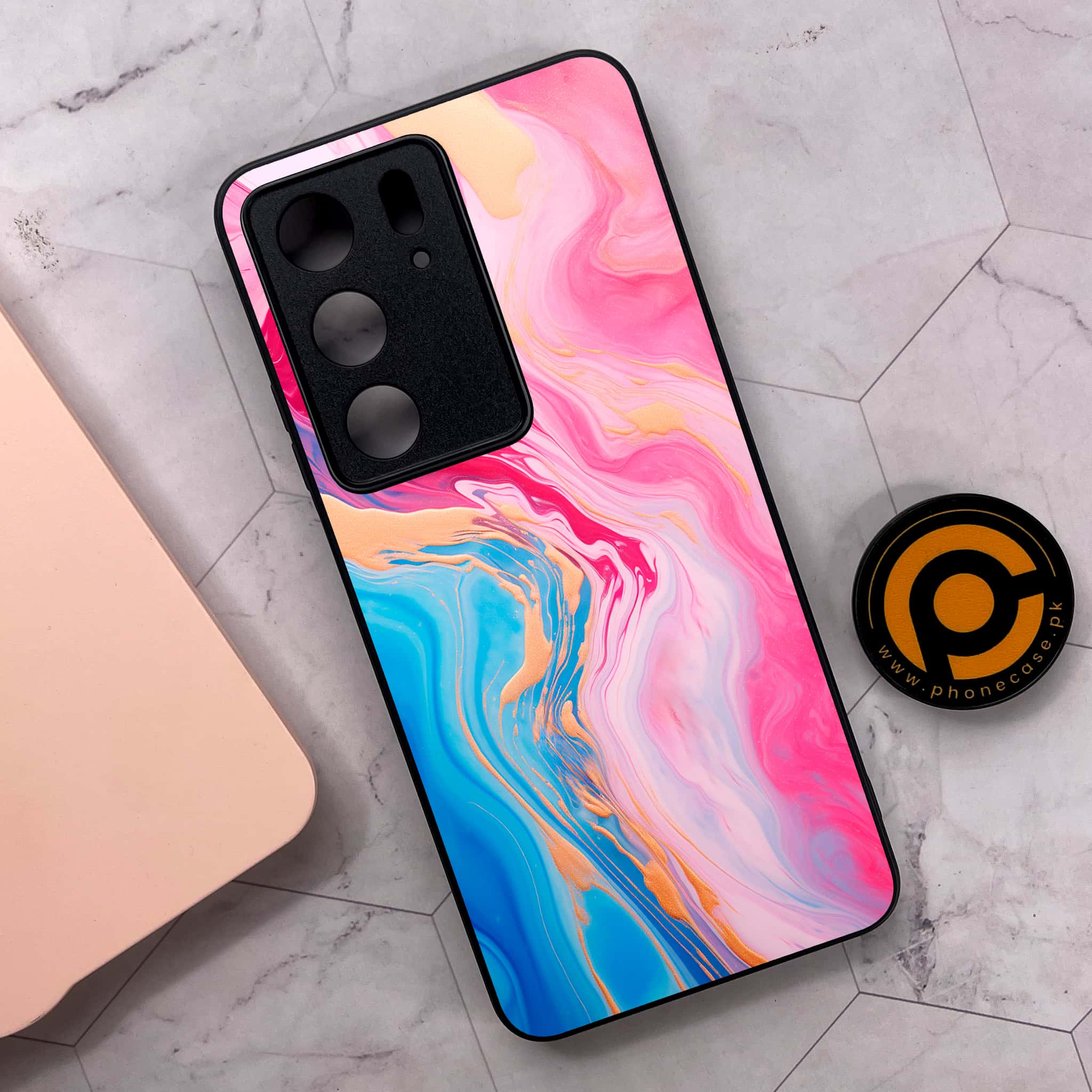 Realme C75x 4G - Pink Marble 2.0 Series - Premium Metal Printed soft Bumper shock Proof Case