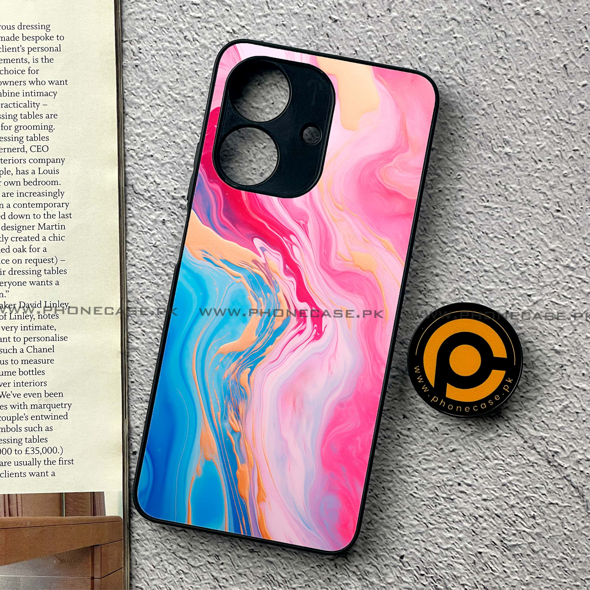 Realme Note 60 - Pink Marble 2.0 Series - Premium Printed Metal soft Bumper shock Proof Case