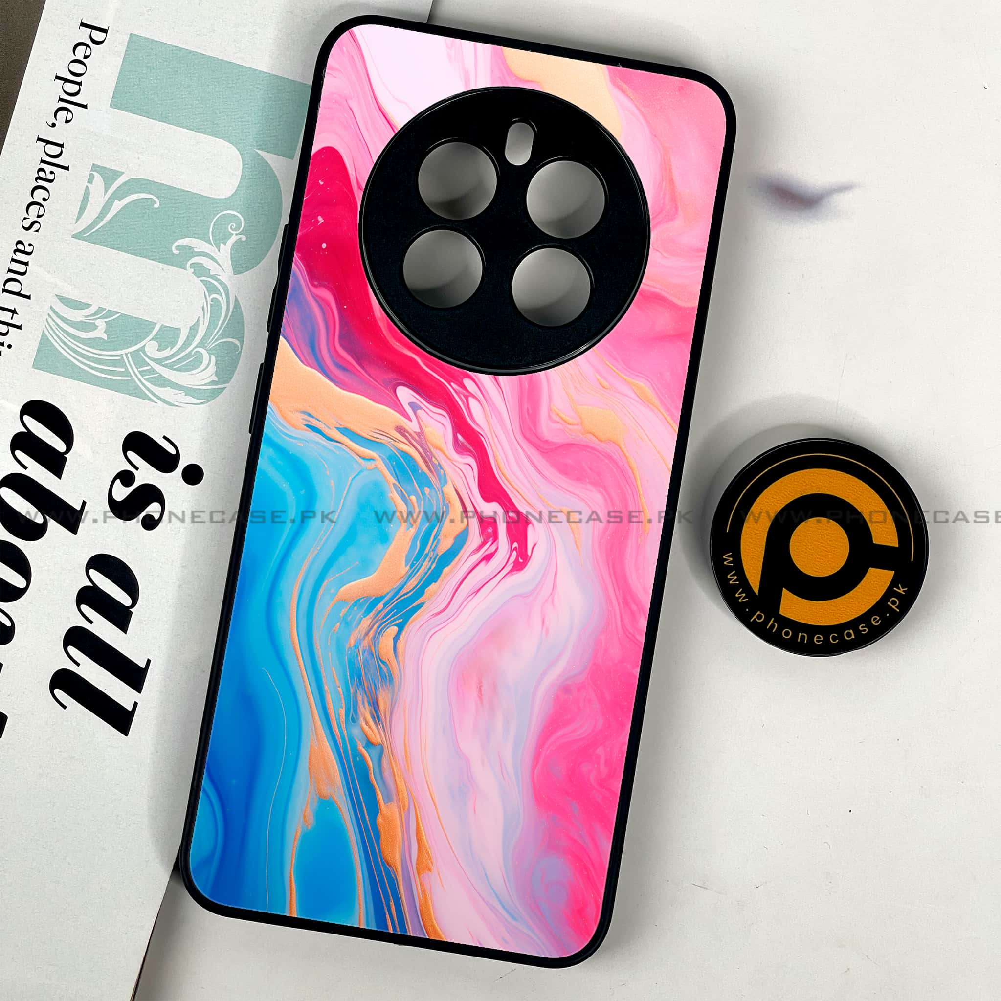 Realme 12 Plus 5G - Pink Marble 2.0 Series - Premium Printed Glass soft Bumper shock Proof Case