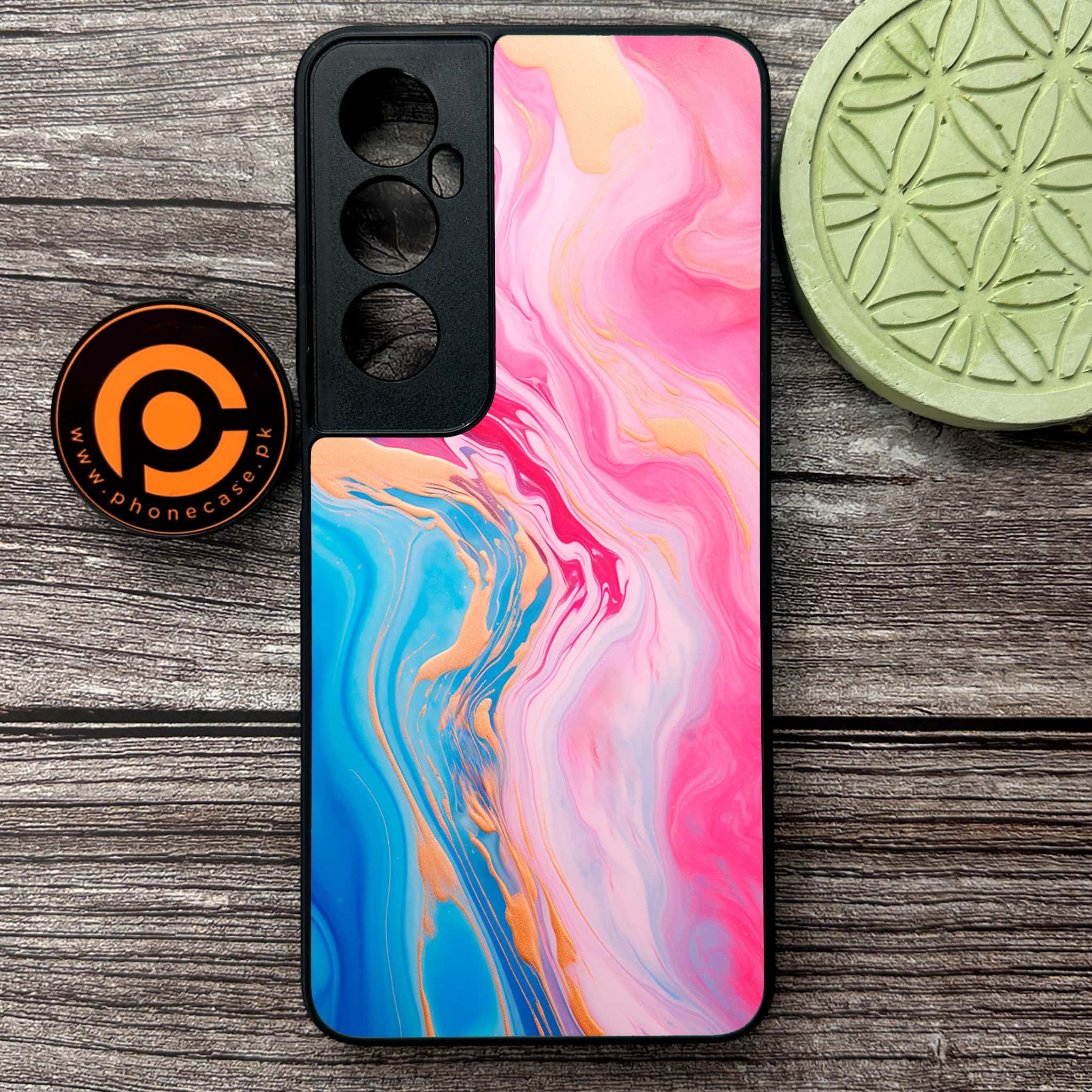 Realme C65  - Pink Marble 2.0 Series - Premium Metal Printed soft Bumper shock Proof Case