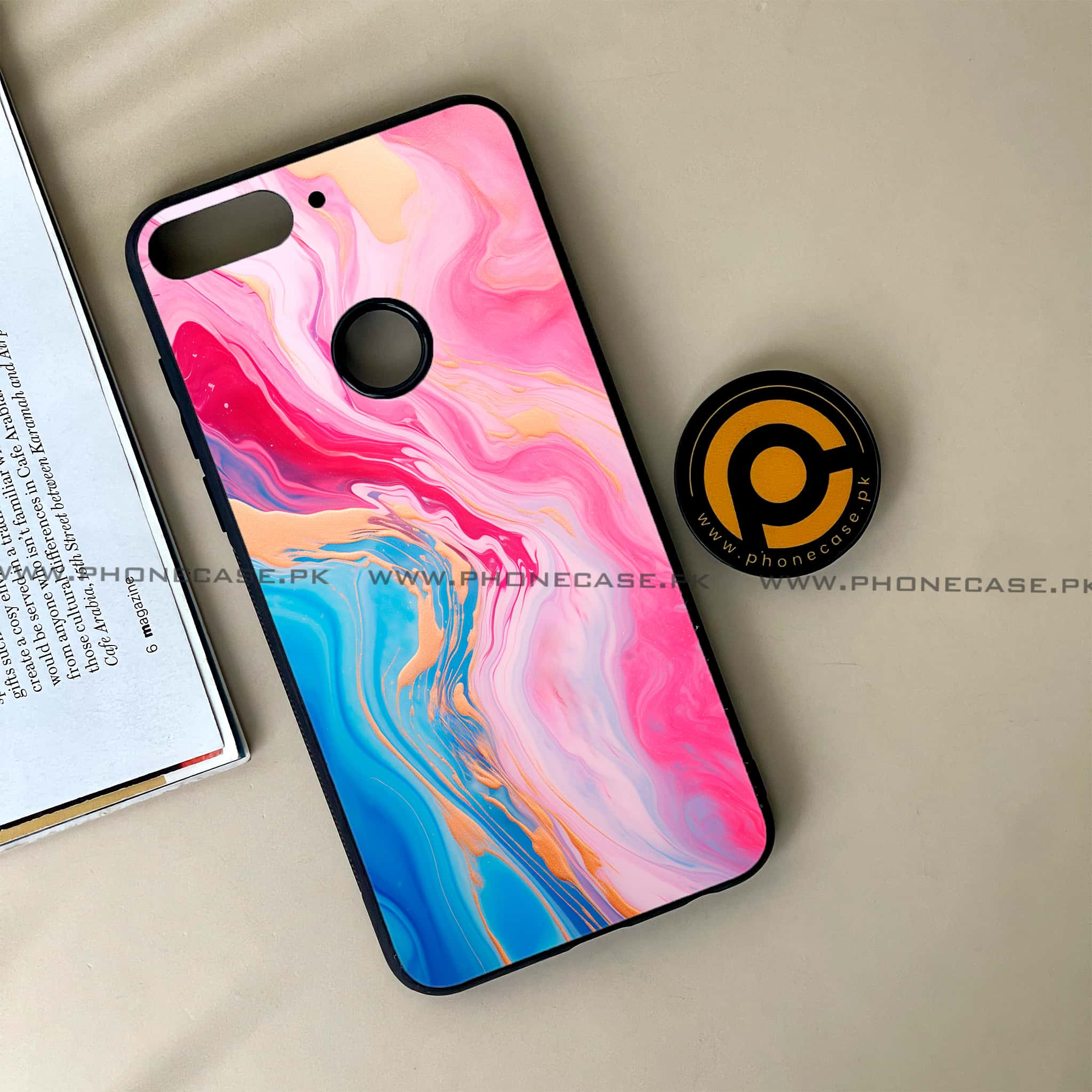 Huawei Y7 Prime (2018) - Pink Marble 2.0 Series - Premium Printed Glass soft Bumper shock Proof Case