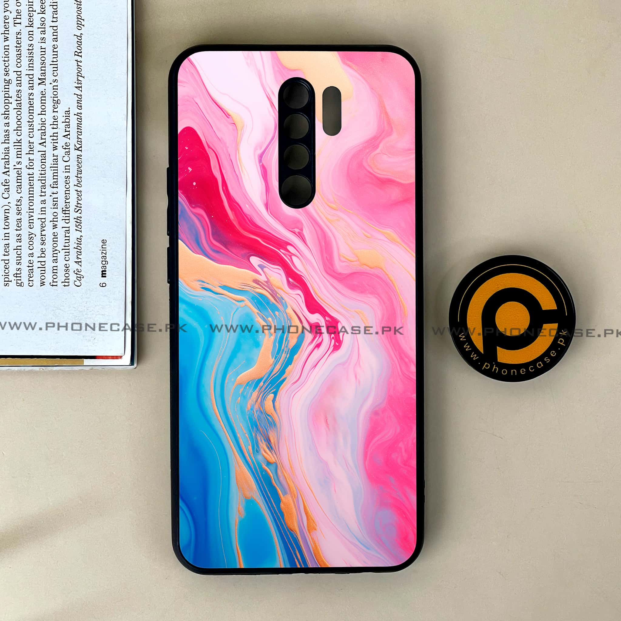 Xiaomi Redmi 9 - Pink Marble 2.0 Series - Premium Printed Glass soft Bumper shock Proof Case