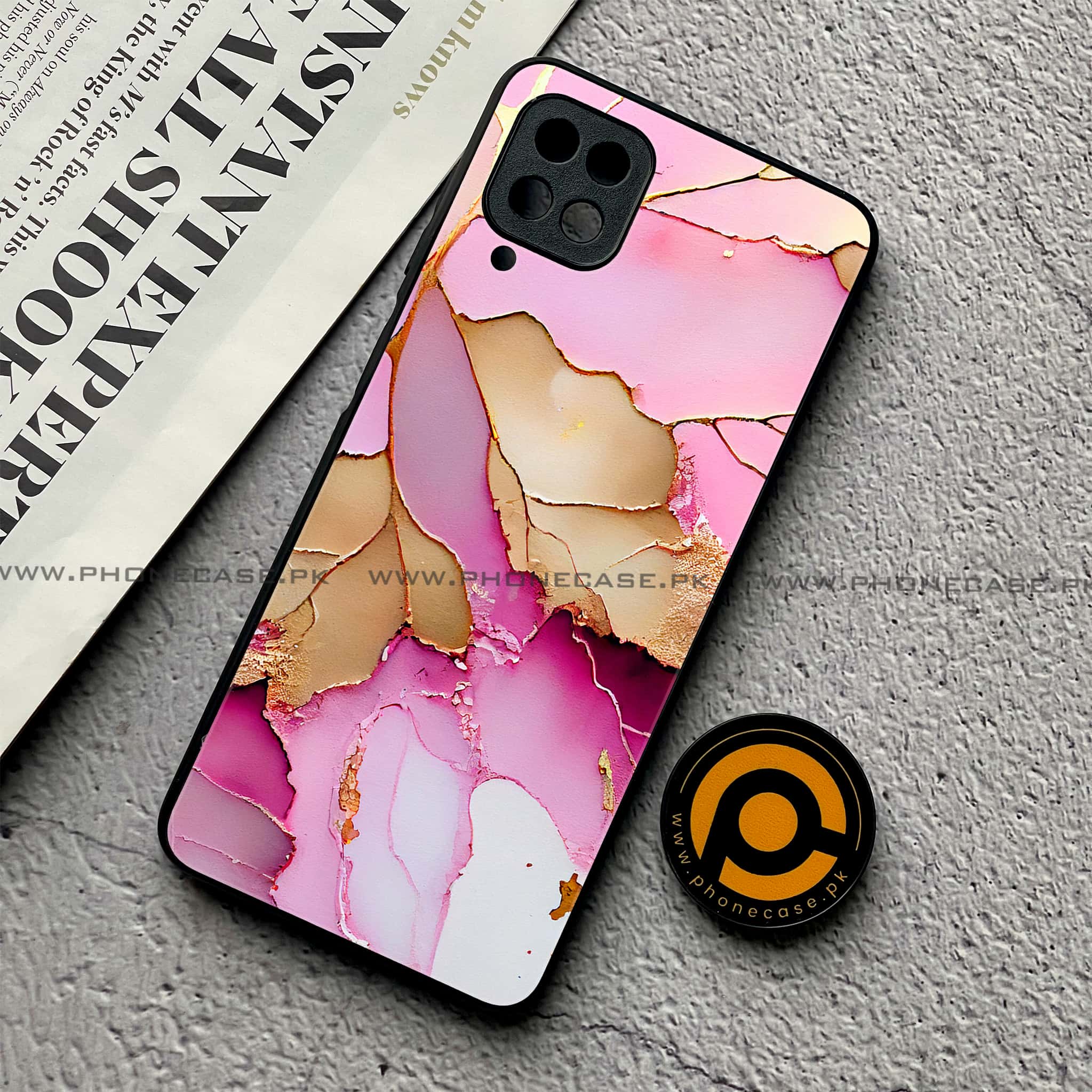 Samsung Galaxy A12 / A12 Nacho - Pink Marble 2.0 Series - Premium Printed Glass soft Bumper shock Proof Case