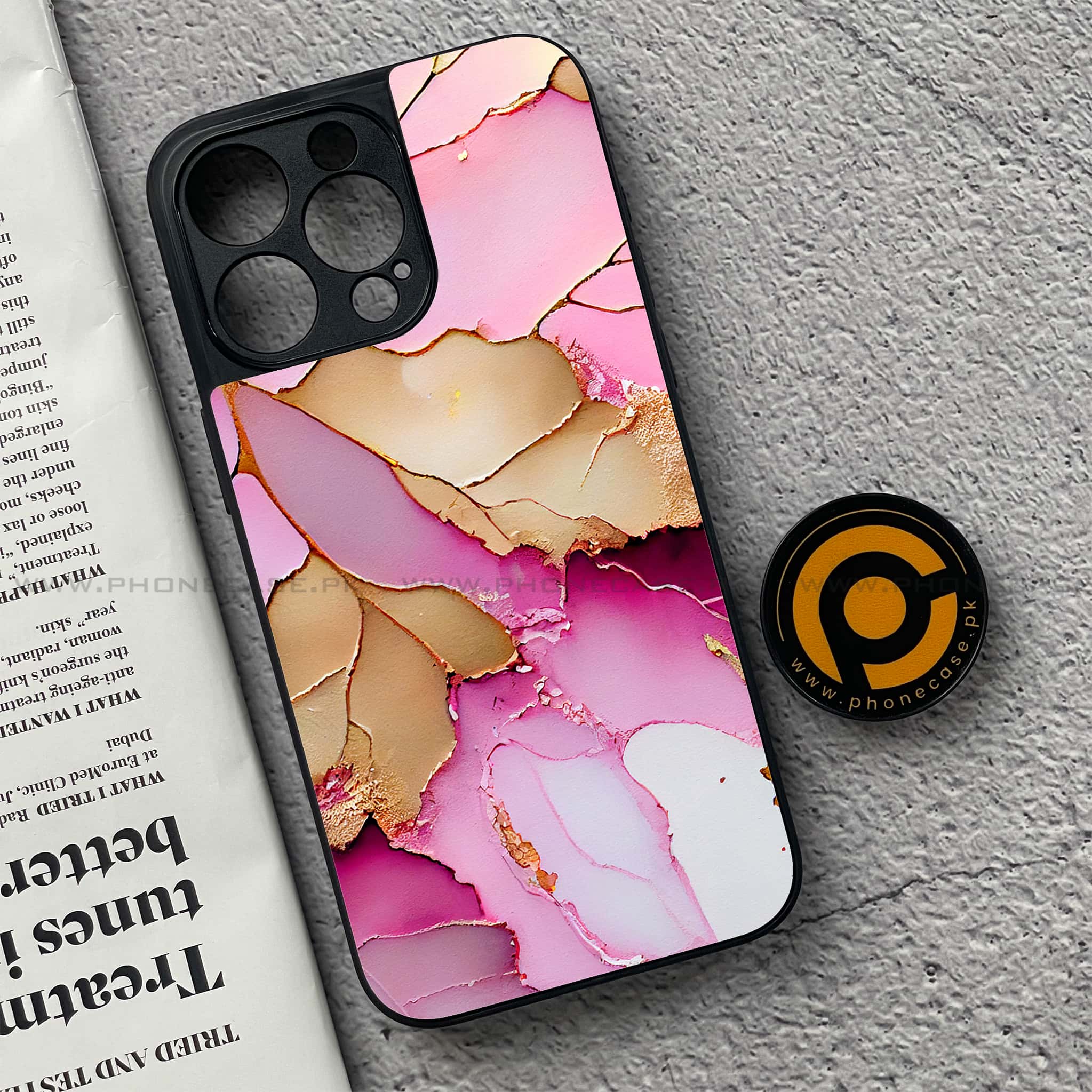 iPhone 15 Pro - Pink Marble 2.0 Series - Premium Metal Printed soft Bumper shock Proof Case