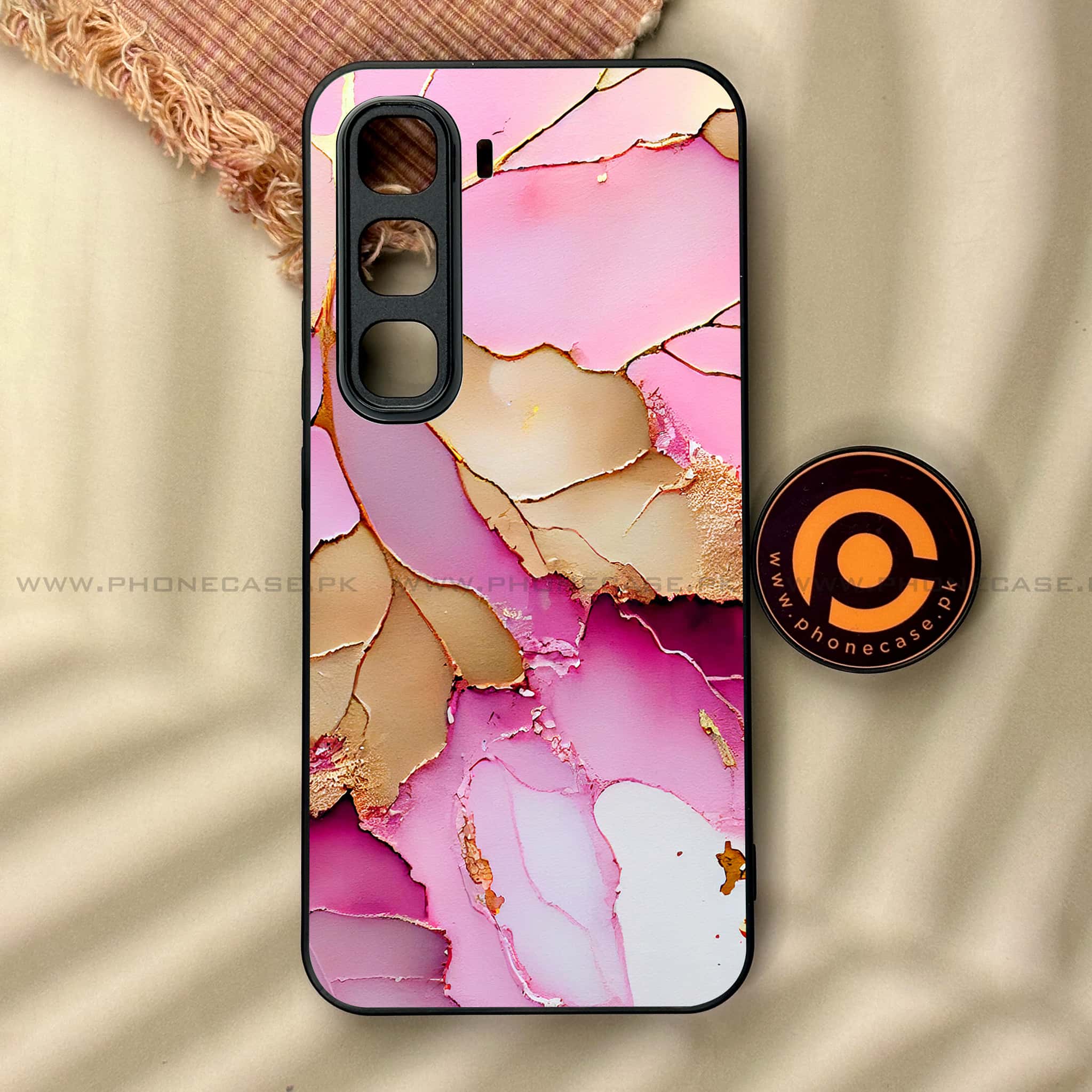 Infinix Hot 60 Pro - Pink Marble 2.0 Series - Premium Metal Printed soft Bumper shock Proof Case