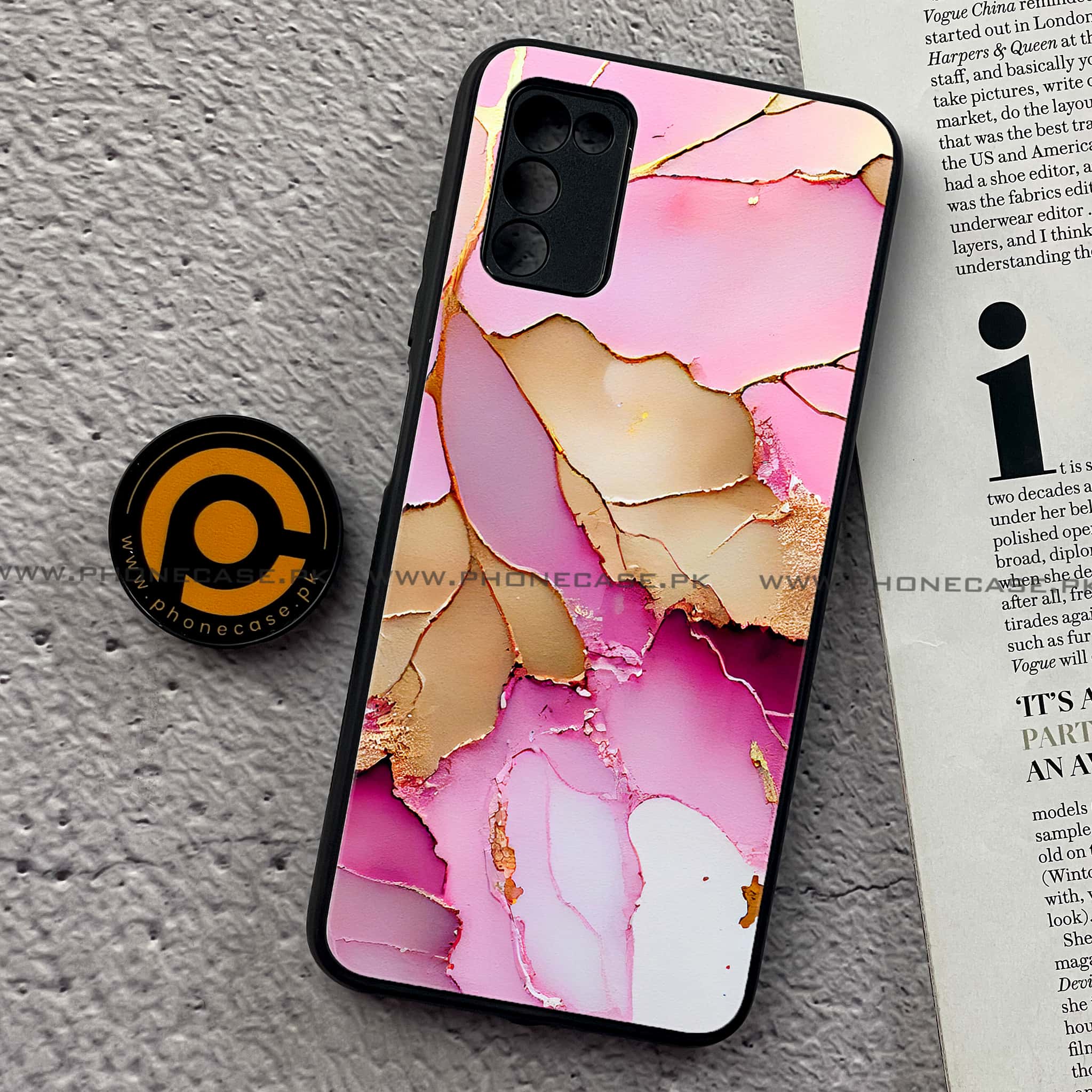 Samsung Galaxy A02s - Pink Marble 2.0 Series  - Premium Printed Metal soft Bumper shock Proof Case