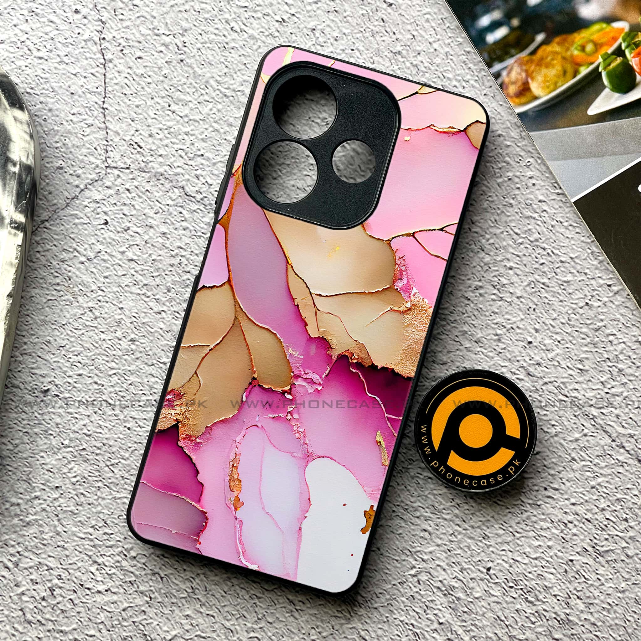 Oppo A5 Pro - Pink Marble 2.0 Series - Premium Metal Printed soft Bumper shock Proof Case