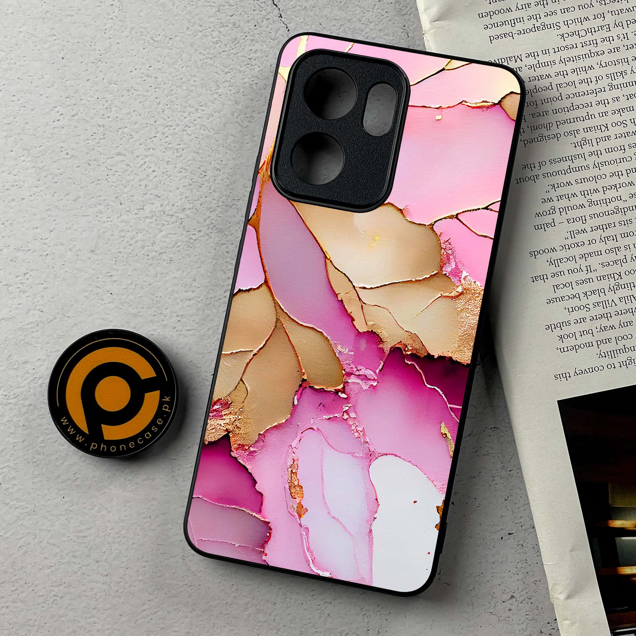 Oppo Reno 14F - Pink Marble 2.0 Series - Premium Metal Printed Soft Bumper Shockproof Case